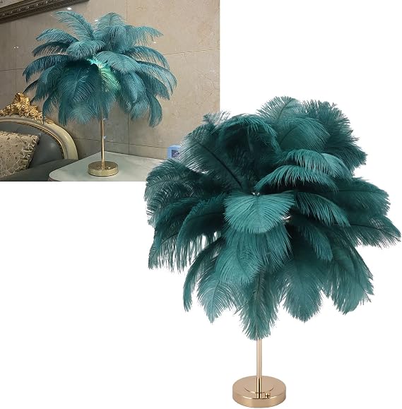 Feather Table Lamp 3 Color Dimmable Touch Switch USB Plug in Bedroom Lights Lamp for Nightstand Modern Decorative Bedside Light for Bedroom(Dark Green)