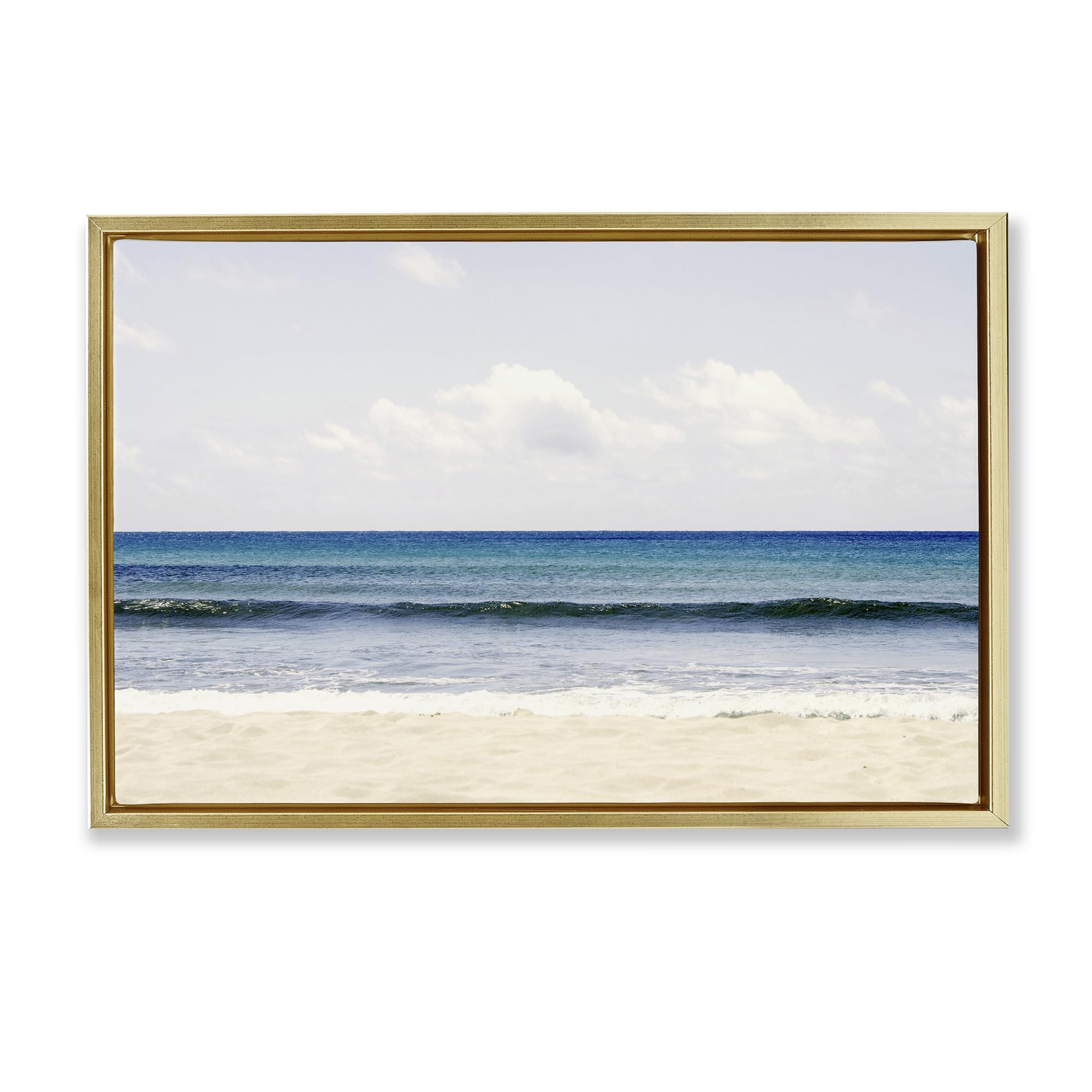 Stupell Industries Metallic Gold (Matte) 'Summer Seaside Escape'| Floating Frame Canvas Art