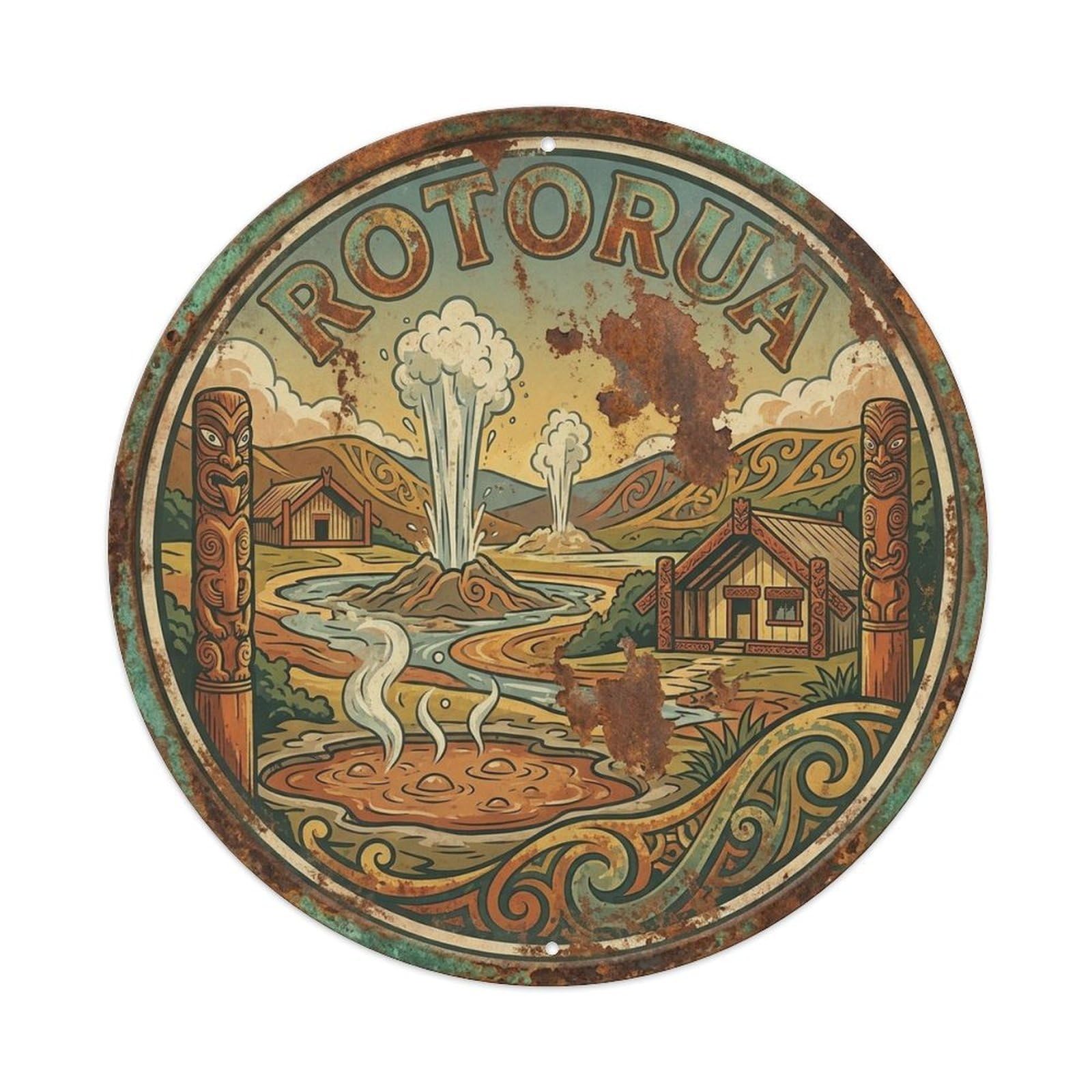 Olyhtr 8X8inch Classic Style Rotorua New Zealand Travel Vintage Mountain Metal Tin Sign