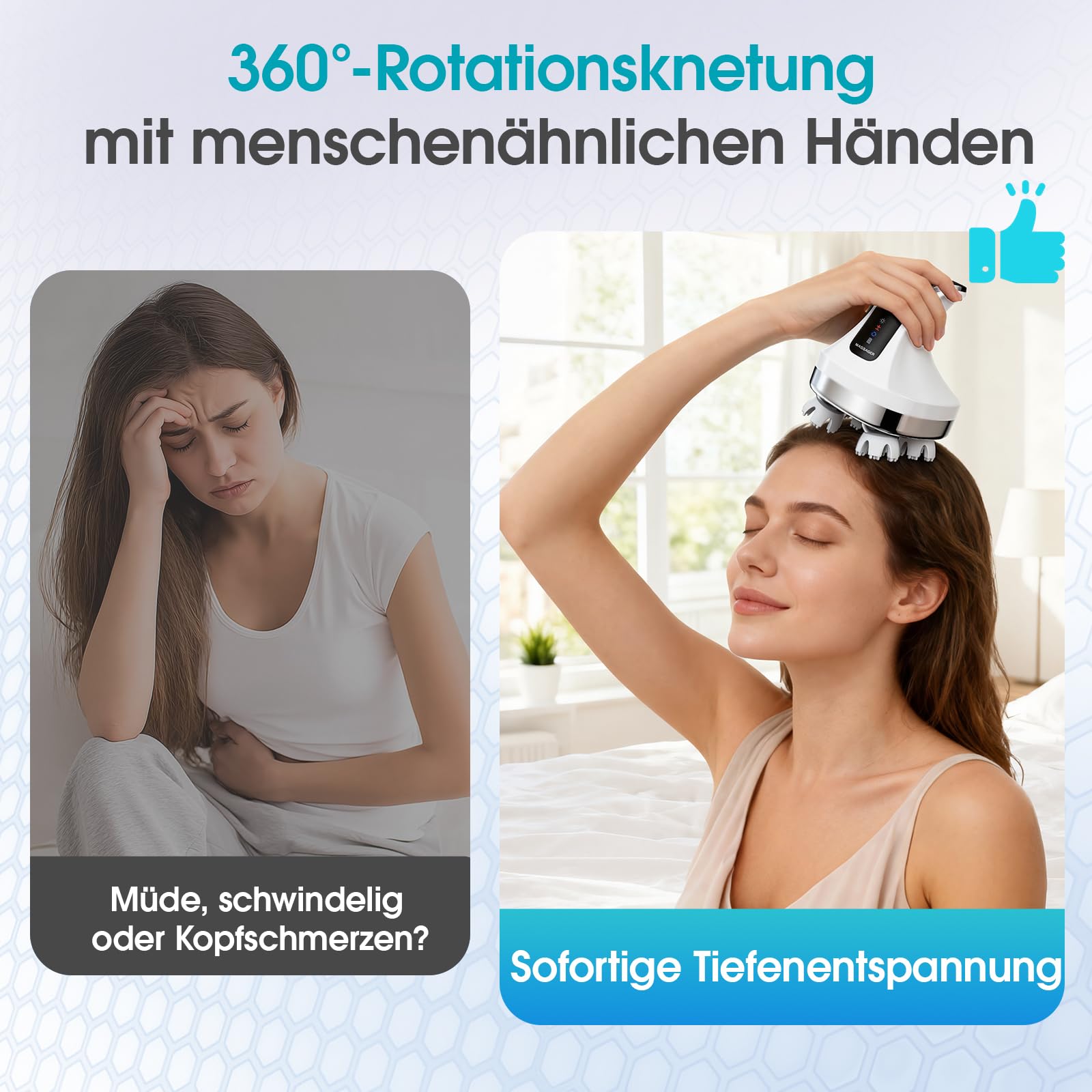 Kopfhautmassagegerät Elektrisch 4D, Nacken- und Schultermassagegerät mit 108 Silikon-Knetknoten, Kabelloser Körper-Massager für Beine & Rücken, IPX7 Wasserdicht, 4 Modi, Stressabbau - Weiß