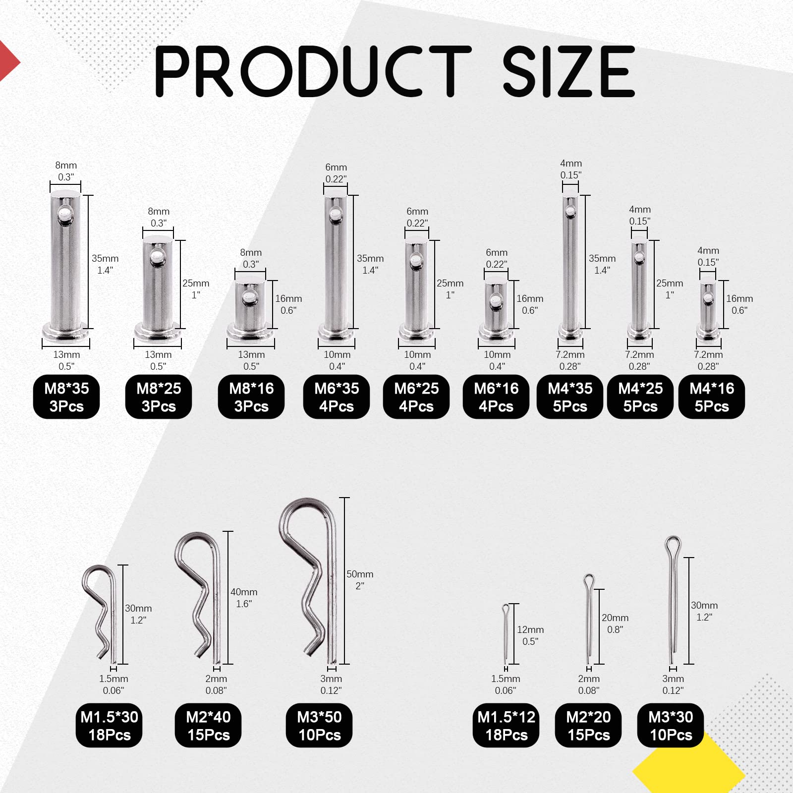 Hilitchi 122Pcs 304 Stainless Steel Clevis Pin and Clips Assortment Kit - Image 2