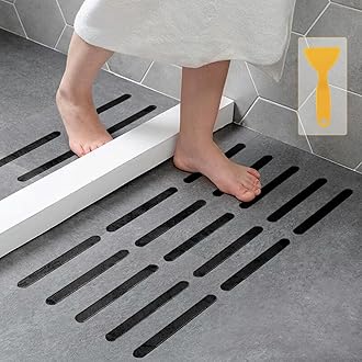 Anti Slip Strips, Safety Shower Treads Stickers - 24 Pcs, Bathtub Non Slip Stickers, Anti Skid Tape for Shower,Tub,Steps, Floor-Strength Adhesive Grip Appliques for Baby,Senior,Adult (Black)8 x 0.8In