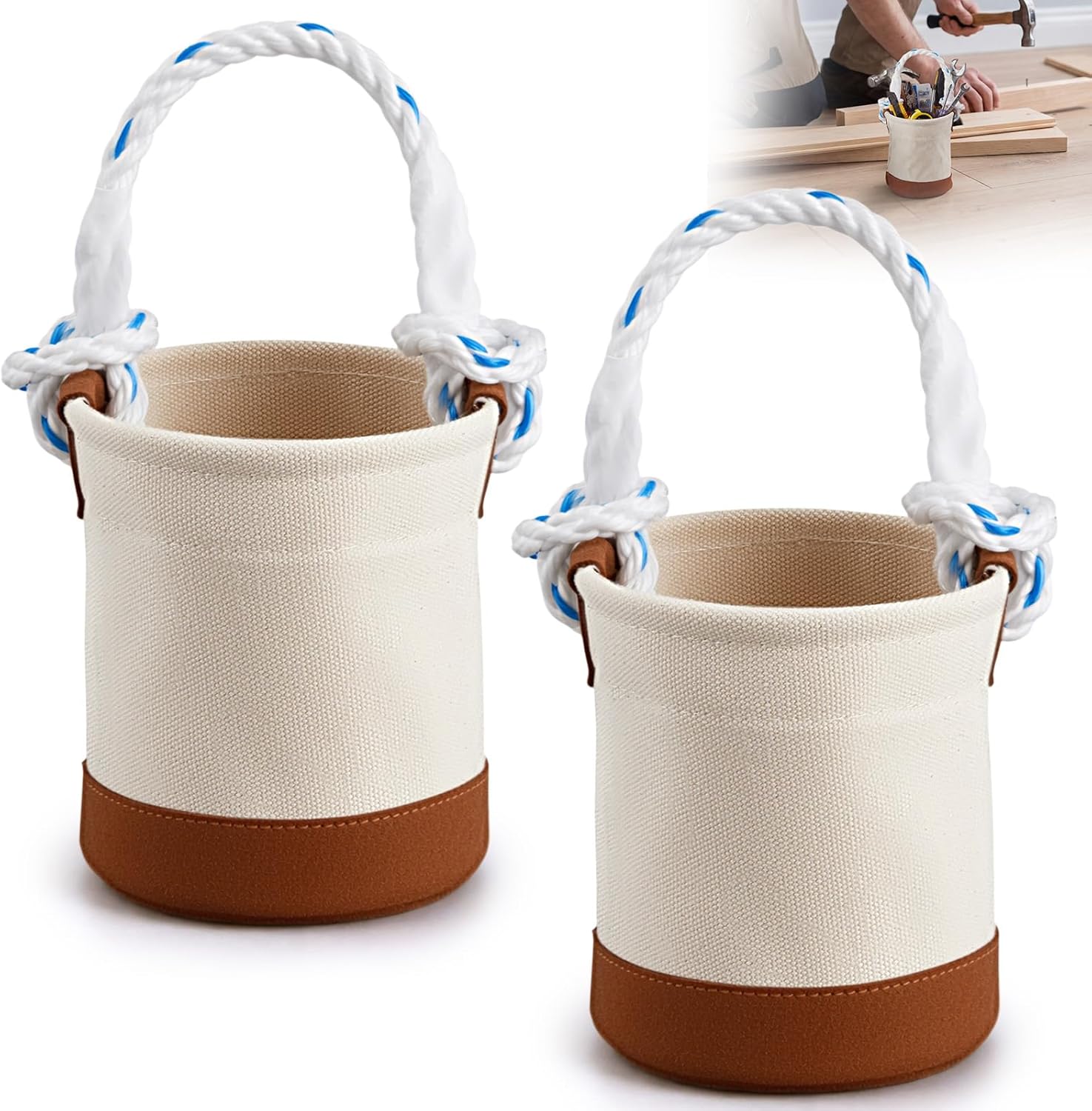 2 Pcs Tool Pouches 5" x 10" x 9", Small Tool Bags Tunnel Connection Utility Pouches for Nuts & Bolts, Double Reinforced Bottom with Belt Strap Connect & Bull Pin Loops for Outdoor Work