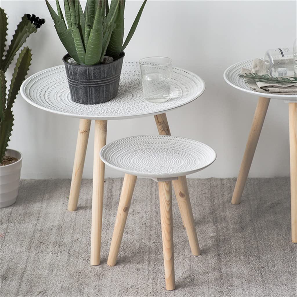 Mesa de Centro Redonda nórdica de Madera, Mesa Auxiliar para sofá, Mesa de té, Fruta, Aperitivos, Bandeja para Servir Platos, Escritorio pequeño para Sala de Estar (A)