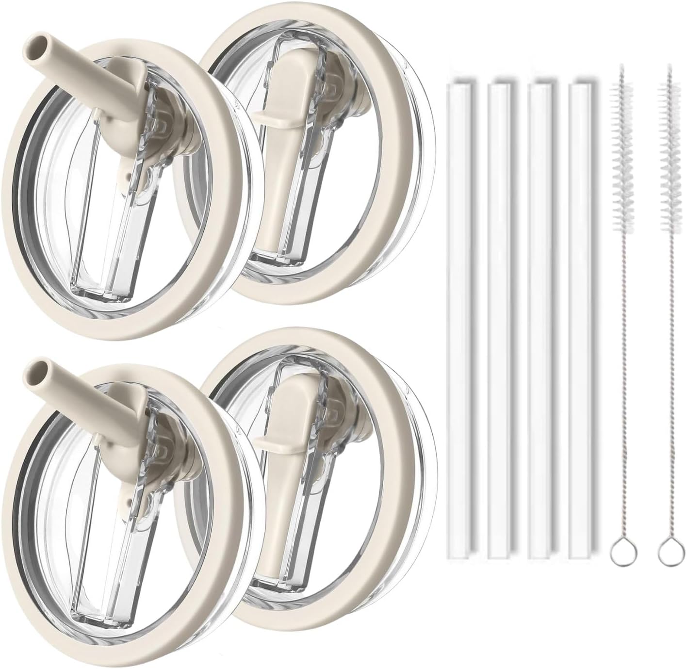 40oz Flip Straw Leak Proof Lid for Stanley H2.0 Quencher,4 Pack Tumbler Lid Replacement 40 oz for Stanley Cup Accessories ProTour,No Spill Proof Straw Cover for Stanley Accessories(off white)