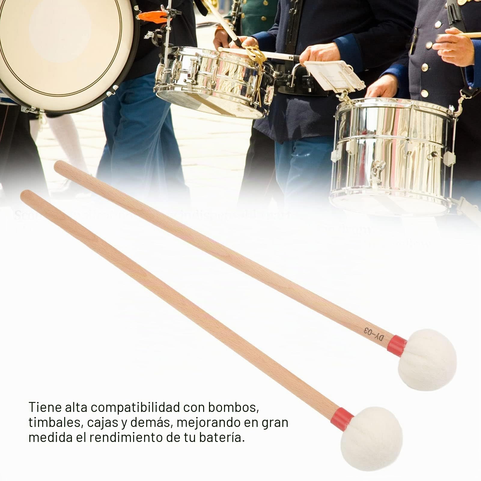 2 Uds Mazo de Tambor Multiusos con Cabezal de Fieltro para Bombo Timbales y Tambores Kit de Palos de Percusión para Música y Educación Musical