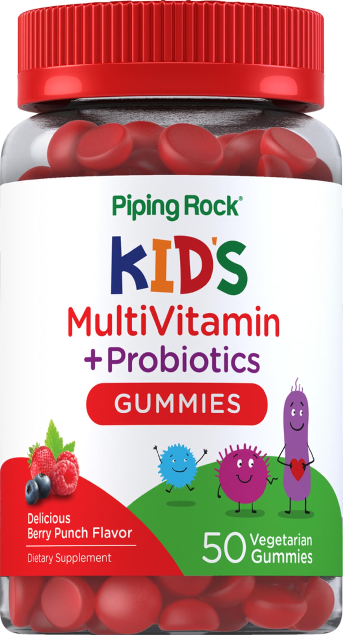 Piping Rock Kid's Multivitamin and Probiotic | 50 Gummies | Berry Punch