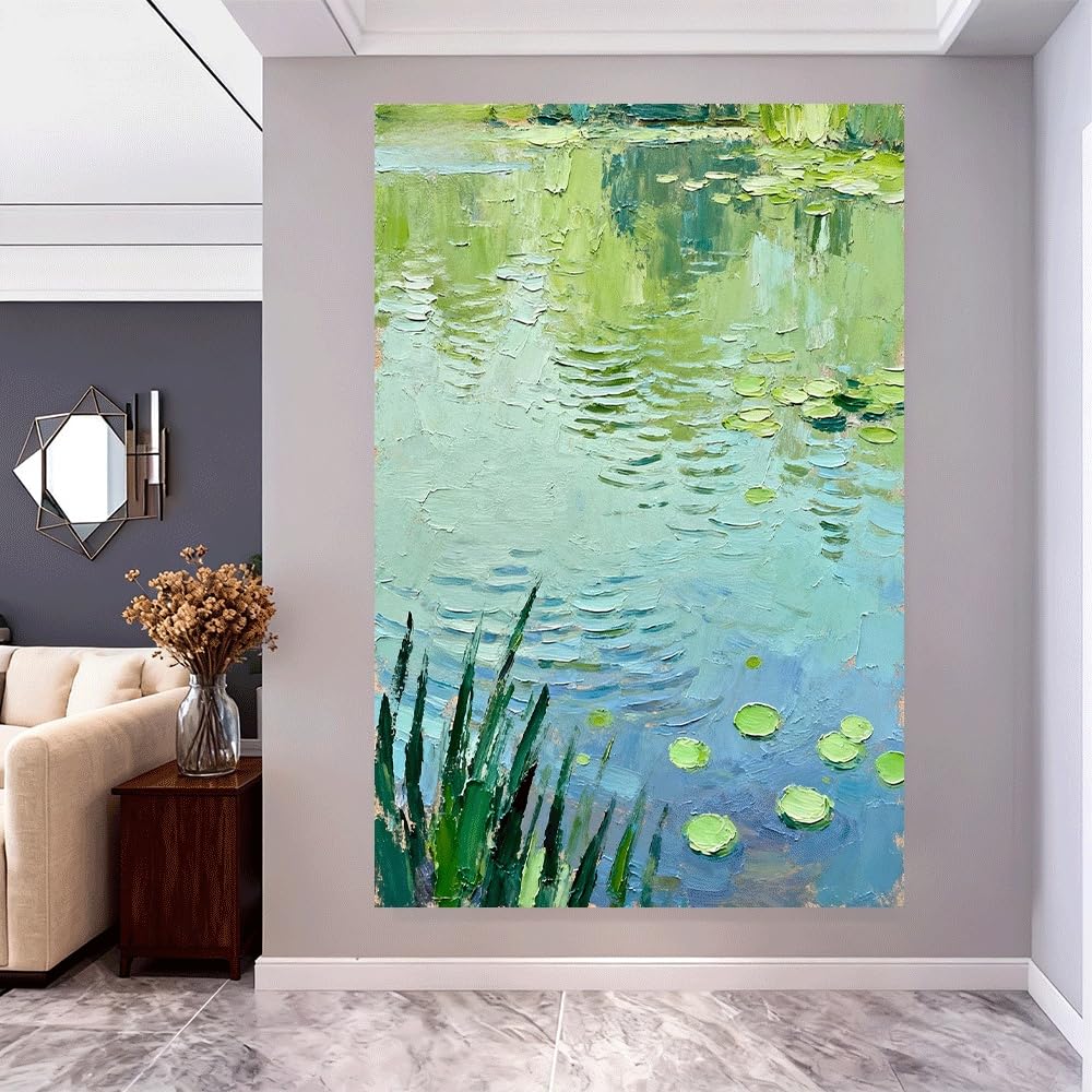 awitufhgp Impressionist Water Lily Pond Monet Inspired Living Room Bedroom Office Wall Art Texture Brushstrokes Water Light Shadow(55x75cm/22x30in(WxH)/No frame)