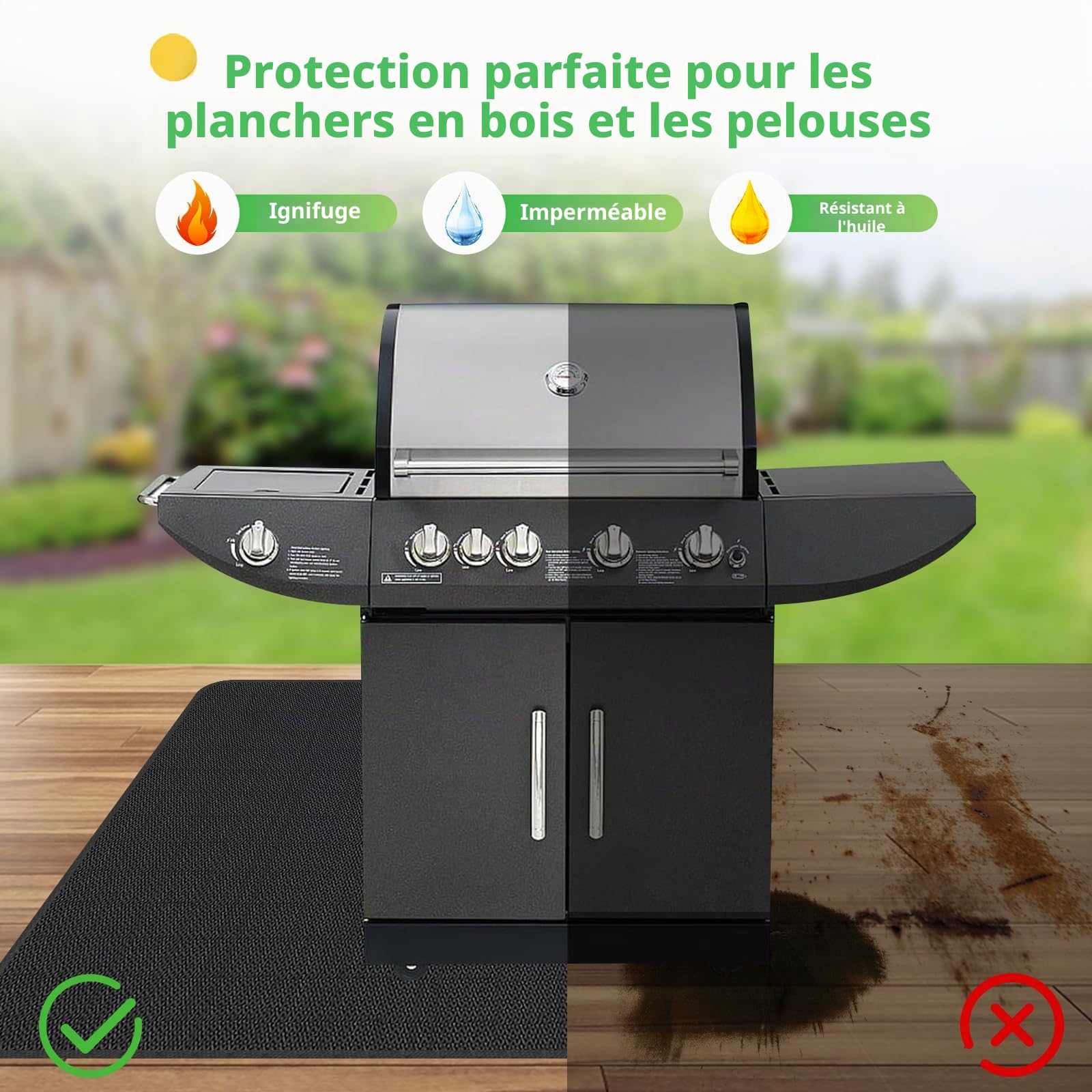 UBeesize Tapis Barbecue Sol, 132 x 193 cm Tapis Barbecue Revêtement en Silicone Double Face Tapis de Cheminée Imperméable y Duradero, Tapis Barbecue Sol Exterieur, Tapis de Protection de Sol