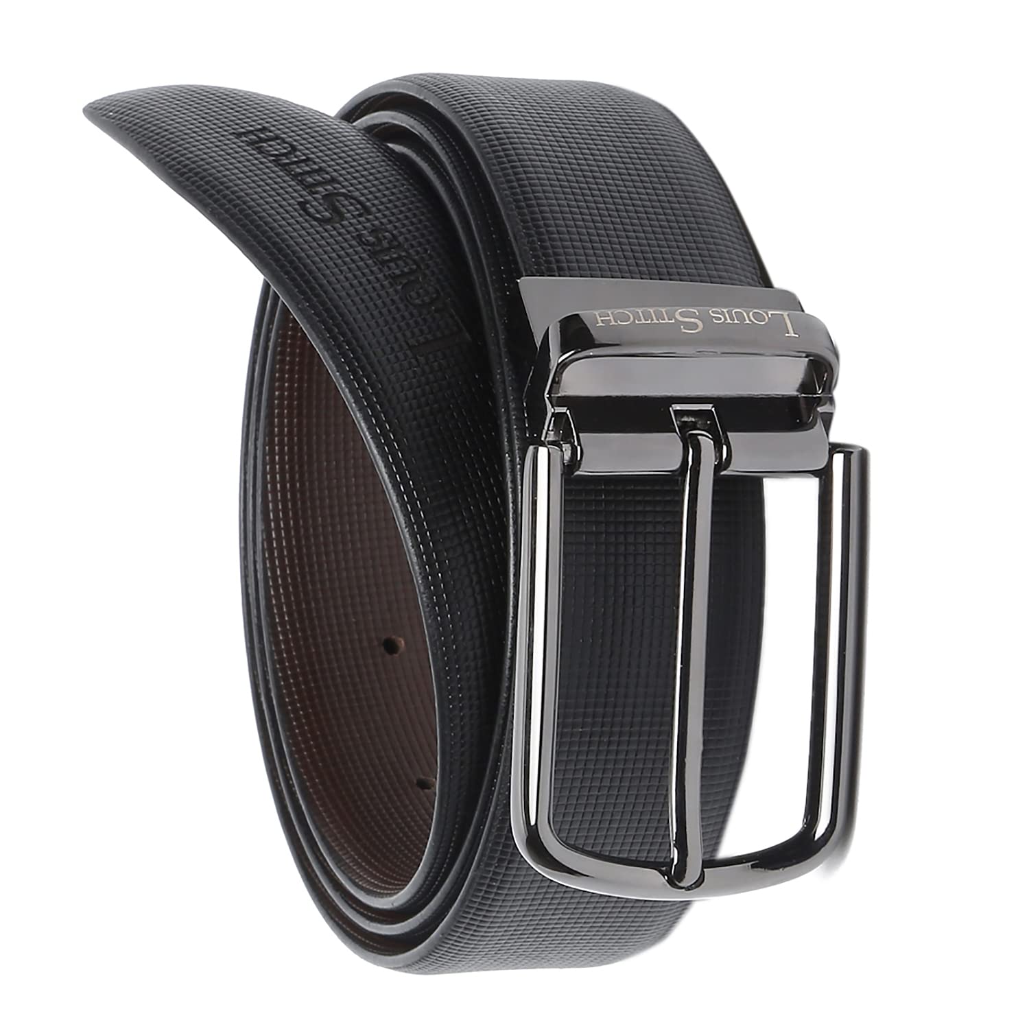 LOUIS STITCH Men's Reversible Italian Leather Belt with for Men 1.25 inch (35mm) Waist Strap Black Brown Belt with Nickle Buckle (SMGB_GE)