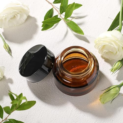 Miniatura 6 de Tarros cosméticos de vidrio de 1.7 onzas con tapas, paquete de 3 frascos de vidrio pequeños ámbar con tapas, recipientes de maquillaje de vidrio