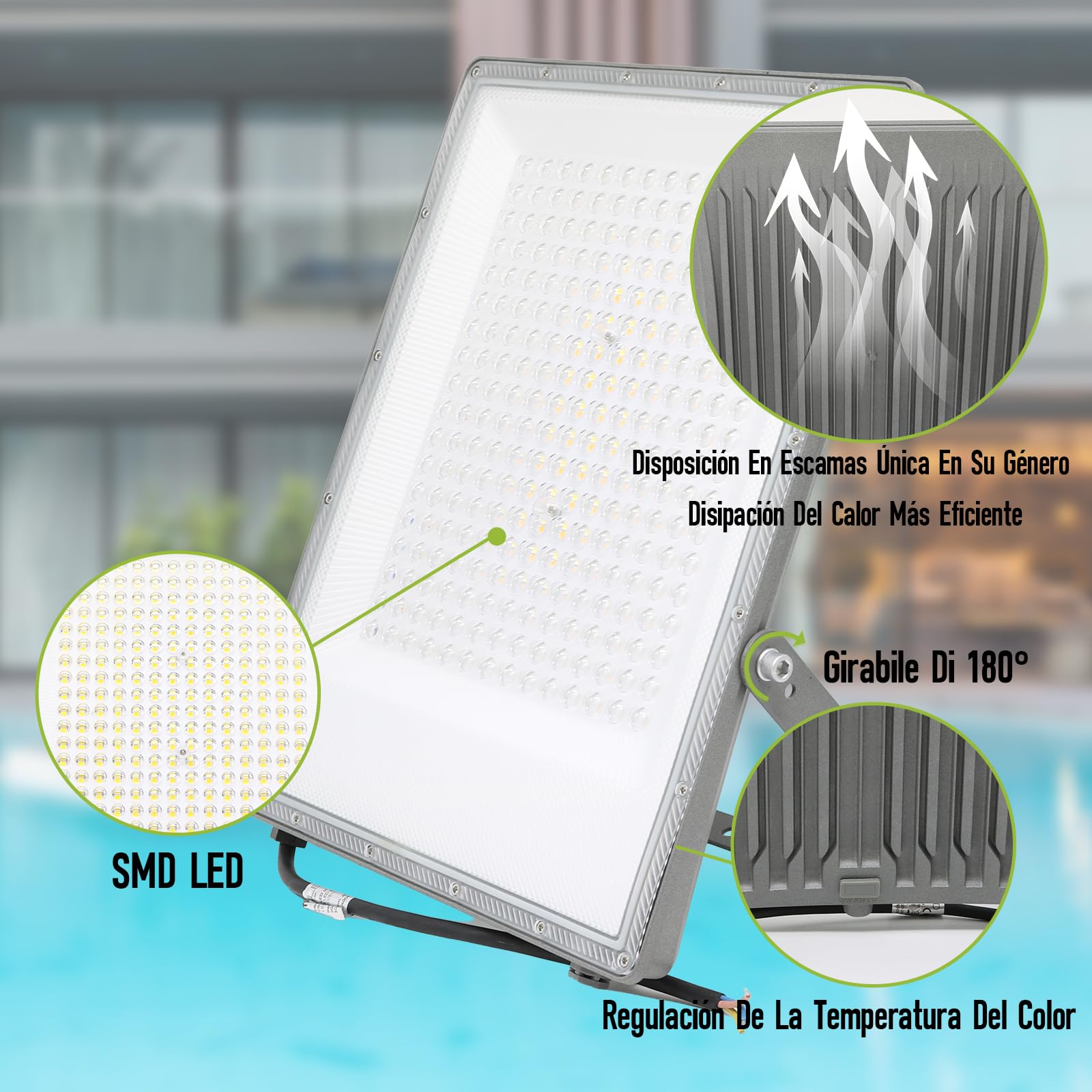 1x Focos LED Exterior 200W 20000 Lúmen Floodlight 3000K/4000K/6500K IP65 Impermeable Foco Proyector Led Exterior Iluminación para Casa Garaje Patio Terraza Jardín Cancha Fachada