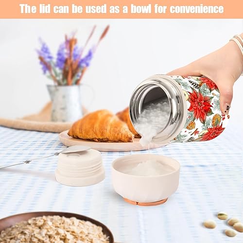 Miniatura 6 de Christmas Flower Red Food Jar with Spoon Stainless Steel Vacuum Insulated Food Container 17 oz Soup Thermos for Adults