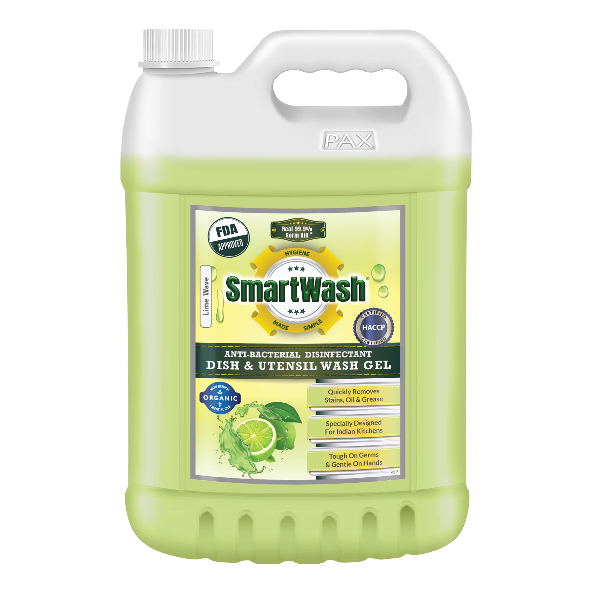 SmartWash Anti-Bacterial Disinfectant Dish & Utensil Wash Gel Strong Germ Protection Kitchen (Lime wave), 5L-picture-22