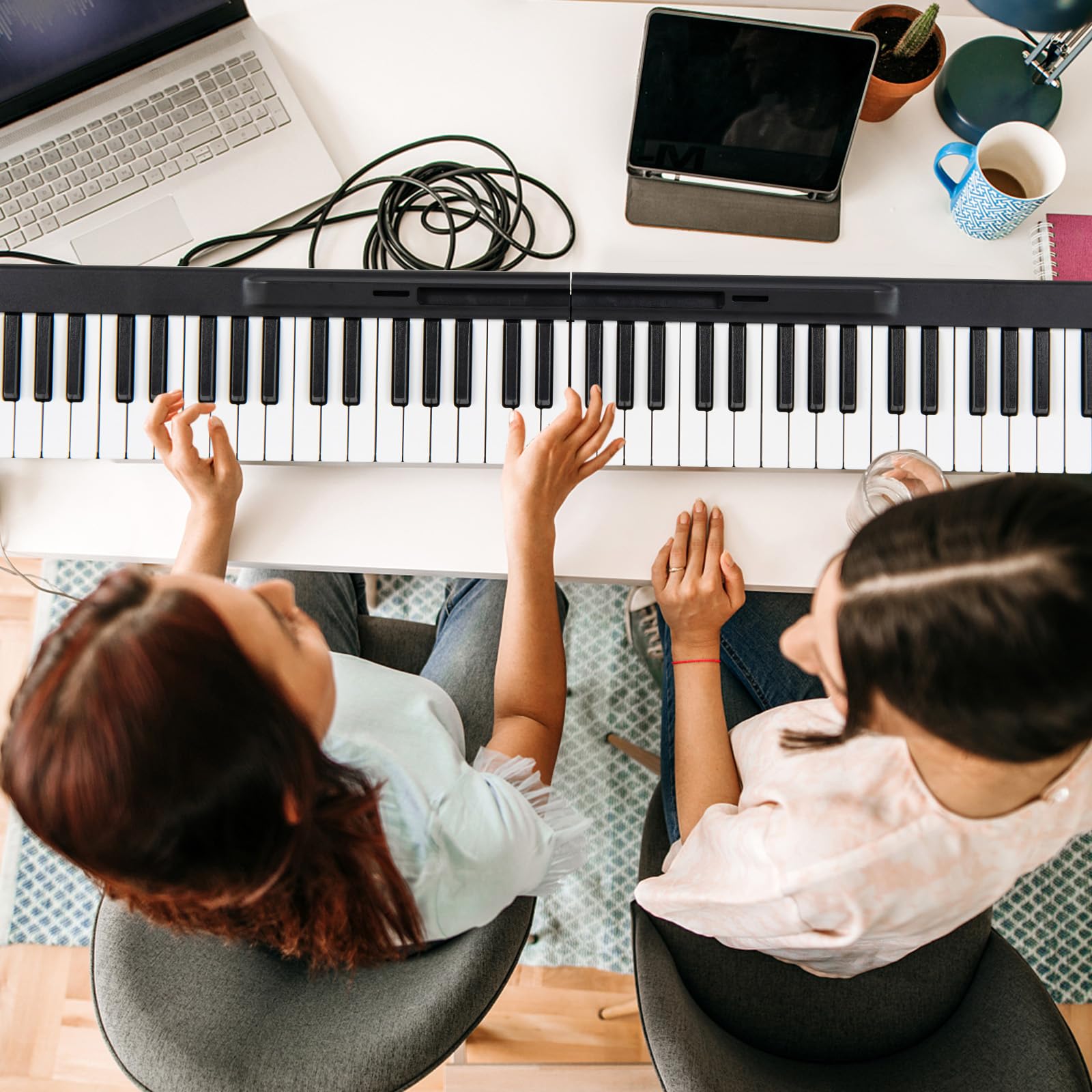 KOMFOTTEU Pianoforte Digitale 88 Tasti con Funzione MIDI & Bluetooth, Tastiera di Pianoforte Elettronico Multifunzionale Pianoforte Digitale Pieghevole per Principianti con Borsa per Pianoforte