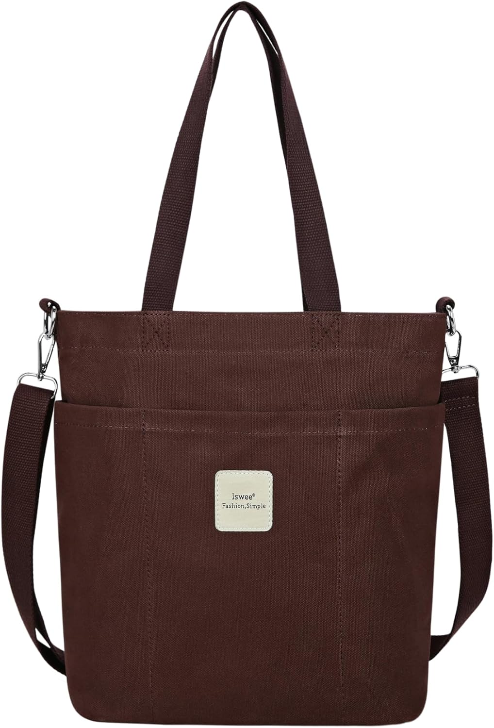 Iswee Canvas Tote Bag with Zipper Multi Pockets Tote Purse for Women Fashion Crossbody Tote Shoulder Bag Handbag Everyday Bag