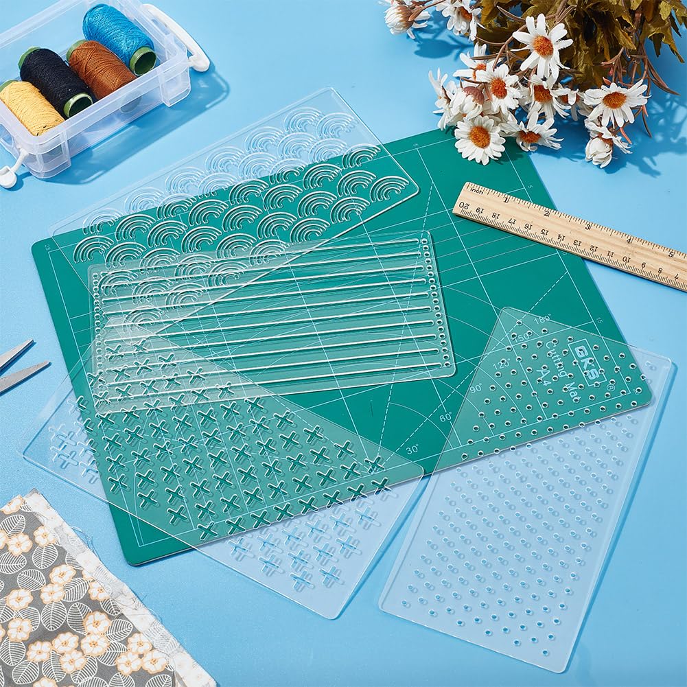 4 stencil personalizzati in acrilico trasparente Sashiko, 10 x 20 cm, modello per ricamo, strumento per trapuntatura, stencil da disegno, per trapuntatura a mano e ricamo