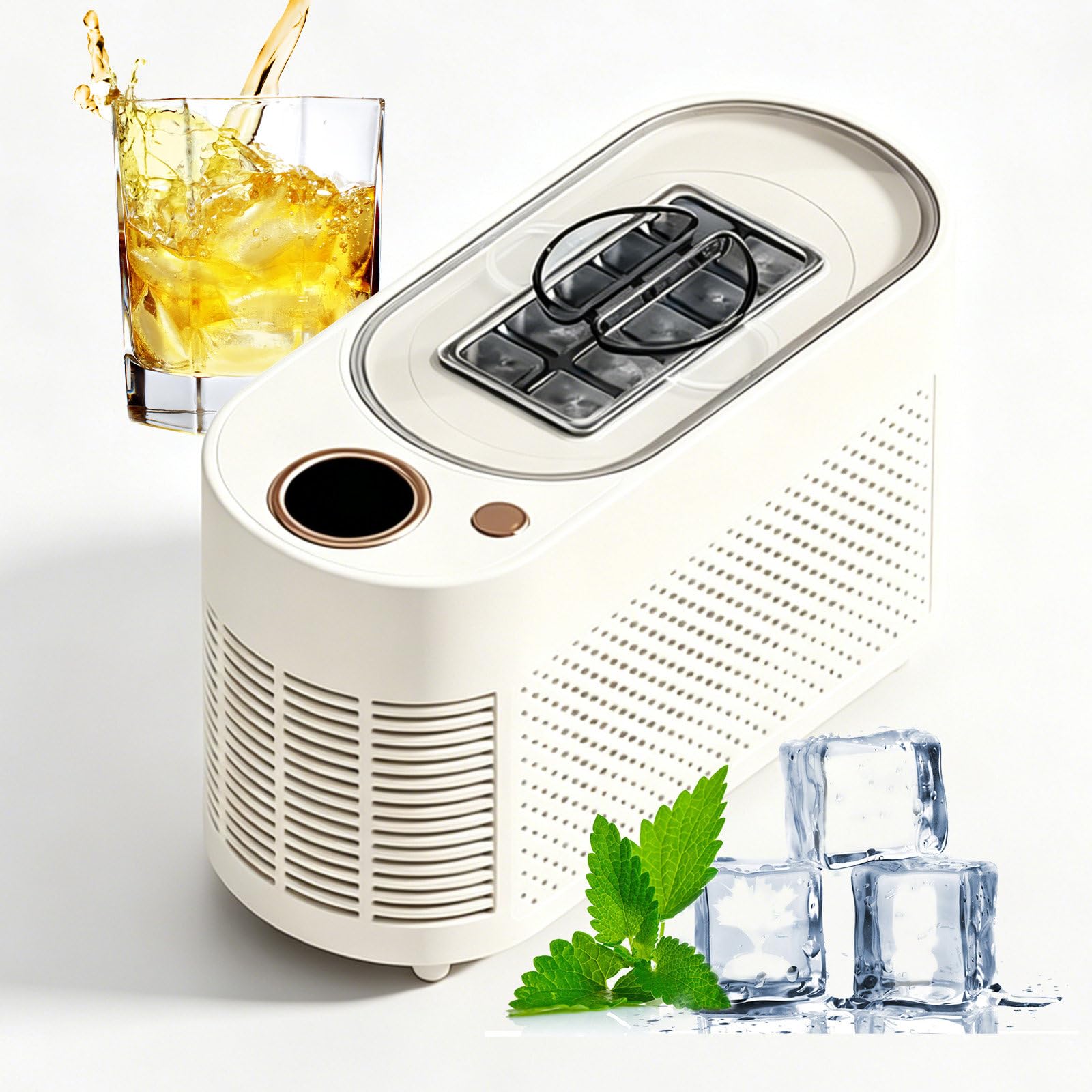 Mini fabbricatore di Ghiaccio Portatile, fabbricatore di Ghiaccio per Auto da 12 V con Doppia Alimentazione CA e CC, Produzione di Ghiaccio Rapida in 10-15 Minuti Creamy-White