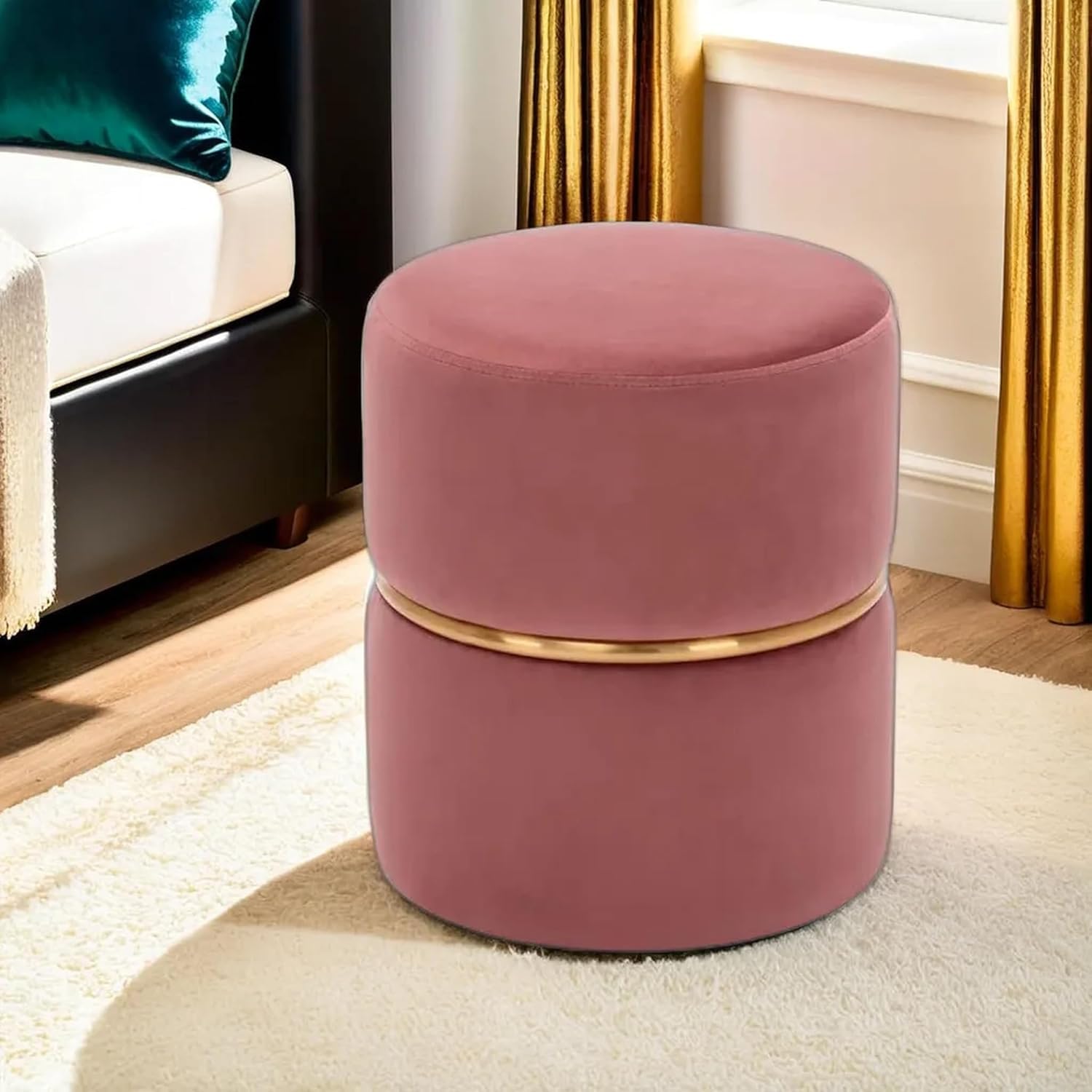 Crafix Ottoman Stool for Living Room Sitting Pouffe Foot Stool Upholstered Pouffe Puffy Foot Rest Home Furniture Pouf Round Stool for Office Room Dcor (Pink)-image-22