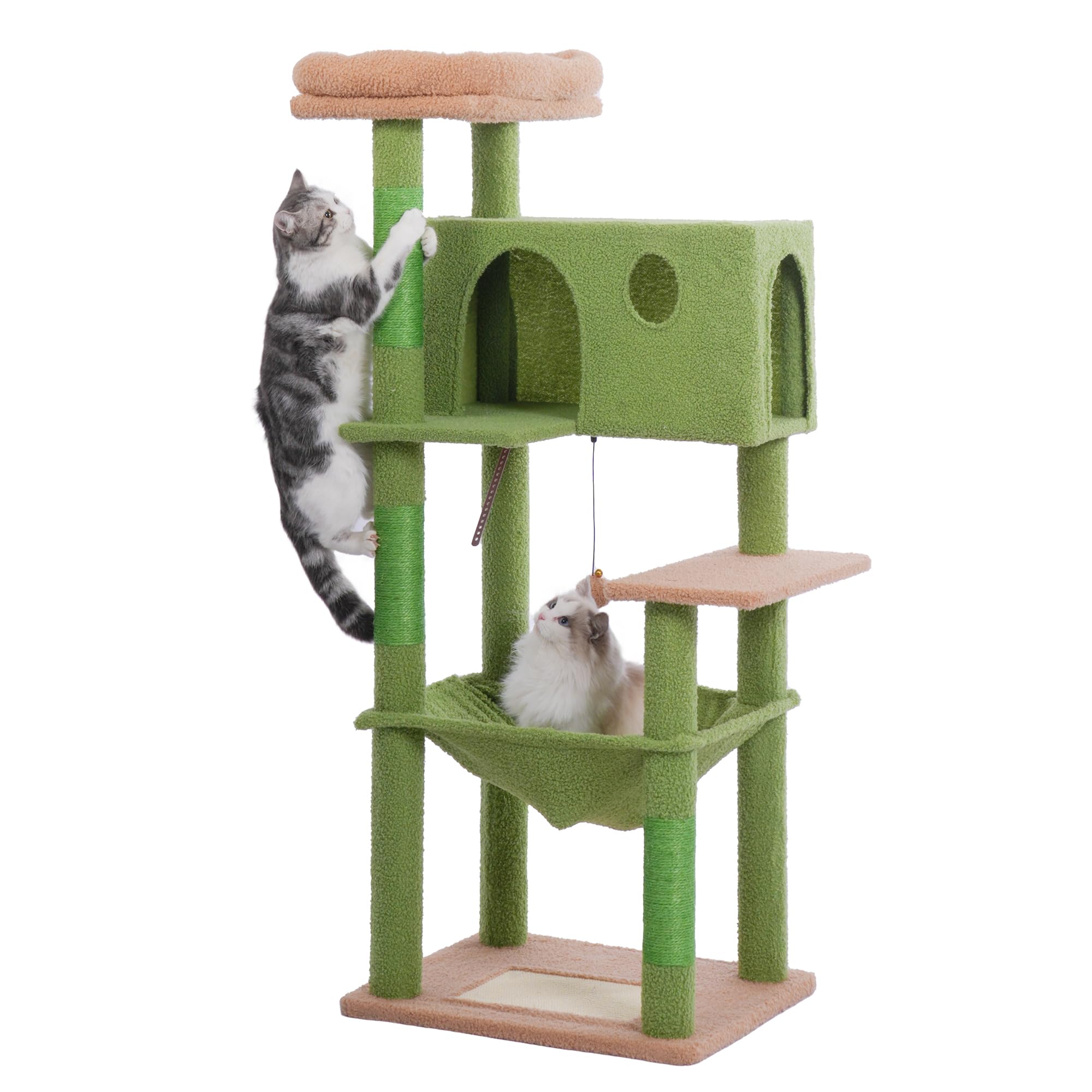 Tall Cat Tree for Indoor Cat Large Adults 54”Cat Tower with Enlarged Hammock21.6x17.7”Spacious Cat Condo House and Roomy Top Bed and Scratch Post and Scracher Pad (Green, Large-54)