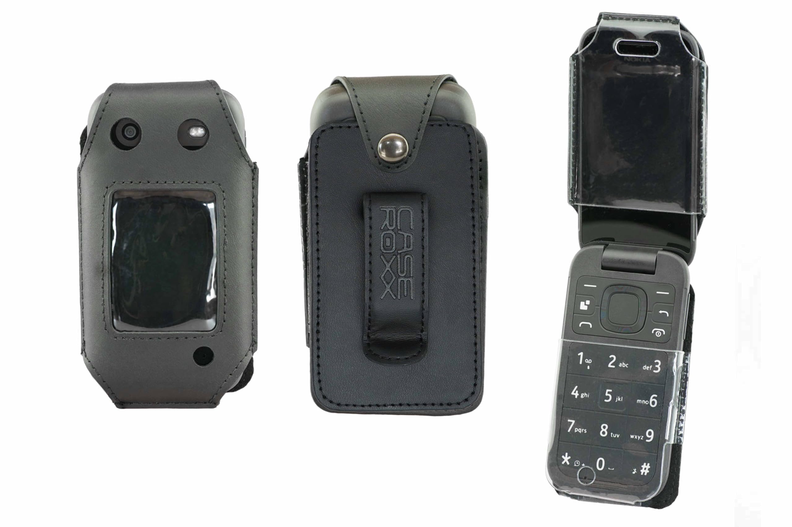 caseroxx Skórzane etui z klipsem do paska kompatybilne z Nokia 2660 Flip wykonane z prawdziwej skóry, etui z klipsem na pasek i okienkiem w kolorze czarnym