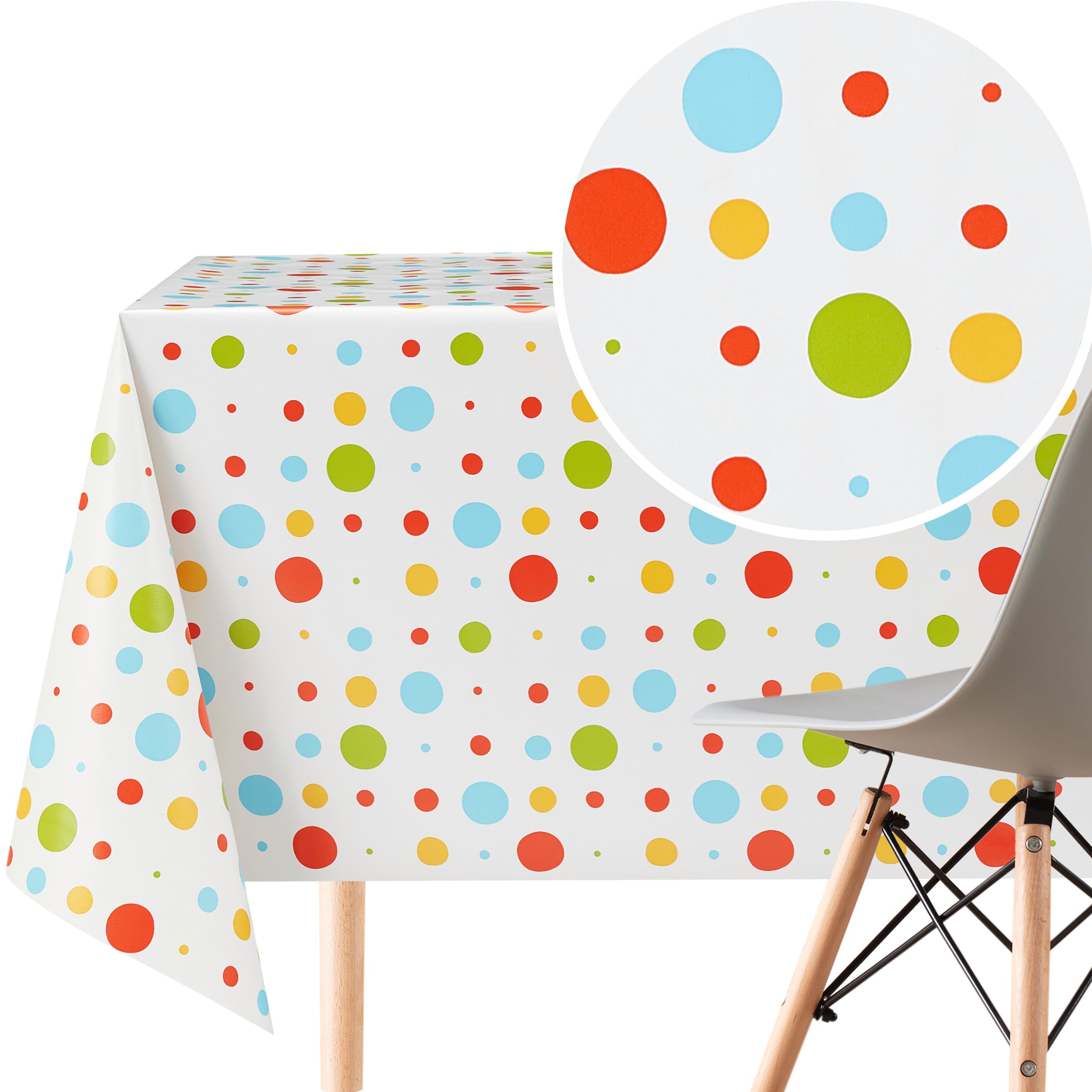 KP HOME White PVC Table Cloth, Wipe Clean Tablecloth Oilcloth in Polka Dot Print