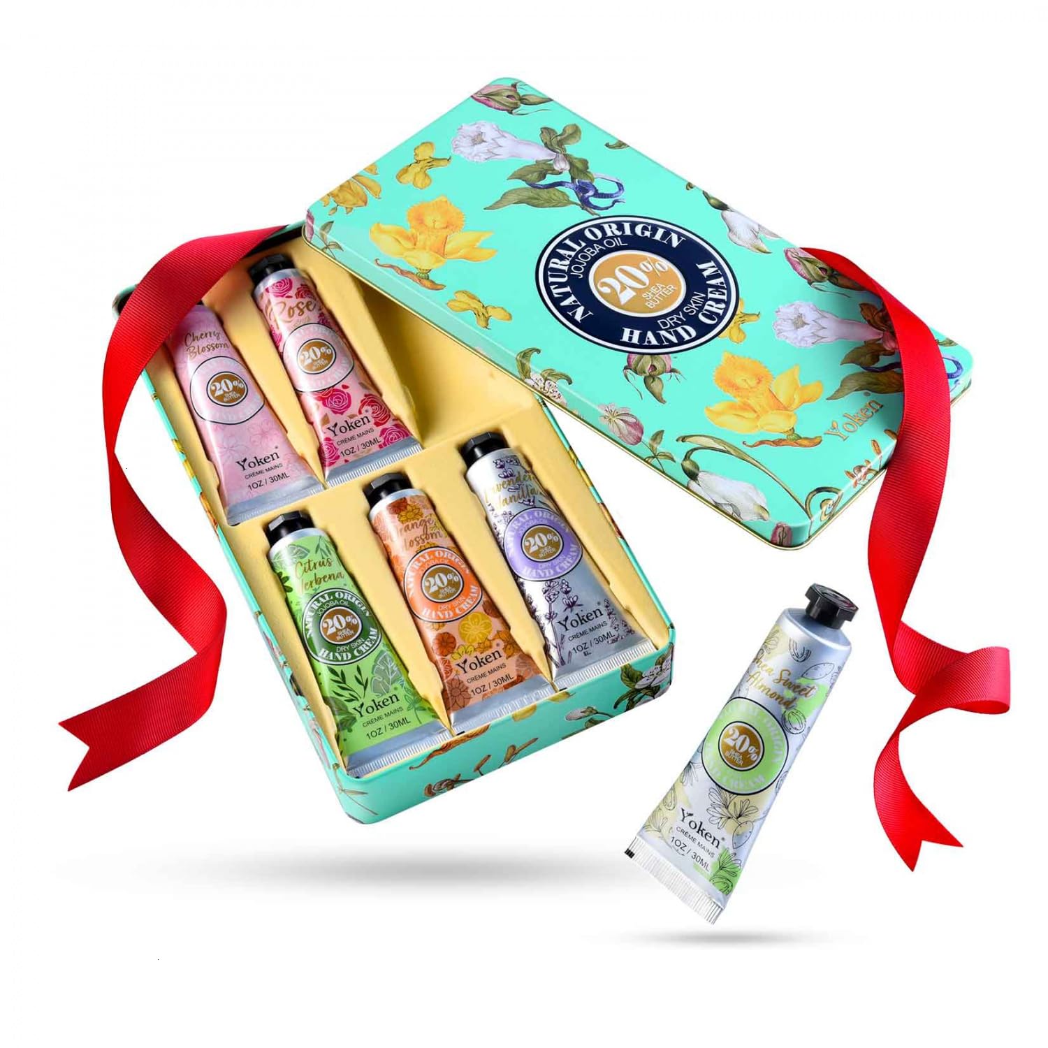 Yoken Shea Butter Hand Cream Gift Set, 6 Soothing Moisturising Scents in Delicate Tins, 6 x 1 oz
