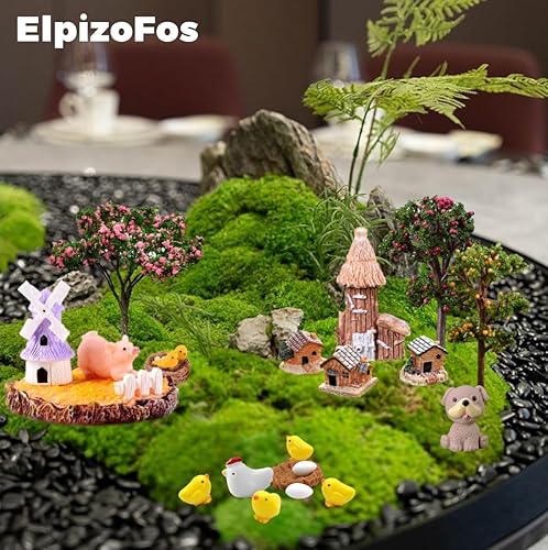 Miniatura 2 de Kit de accesorios de jardín de hadas, 132 piezas, animales en miniatura, árbol, valla, figuritas de casa, estatua para manualidades, jardín, micro