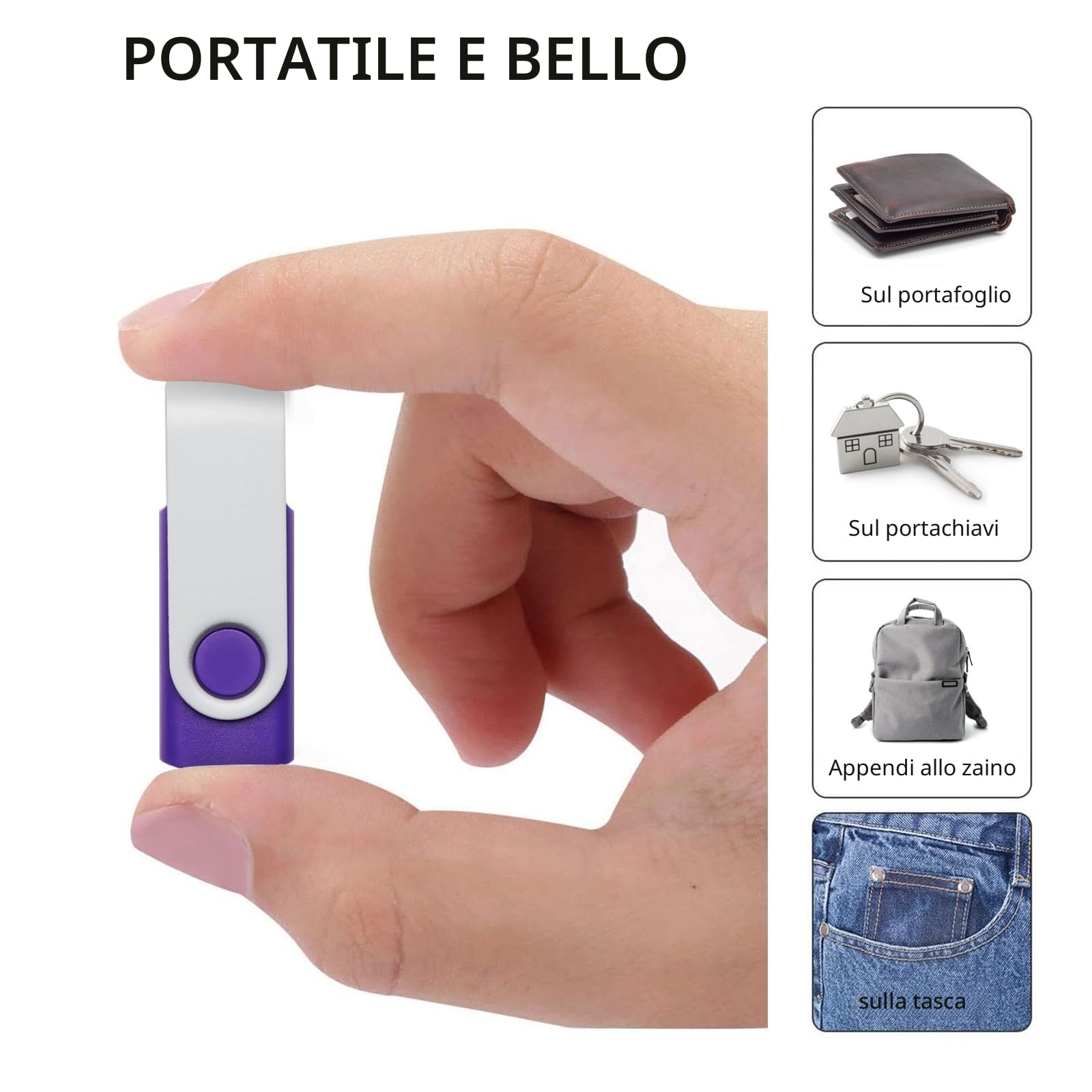 Chiavetta USB 2.0 4GB 20 Pezzi Confezione All'Ingrosso 5 Colori