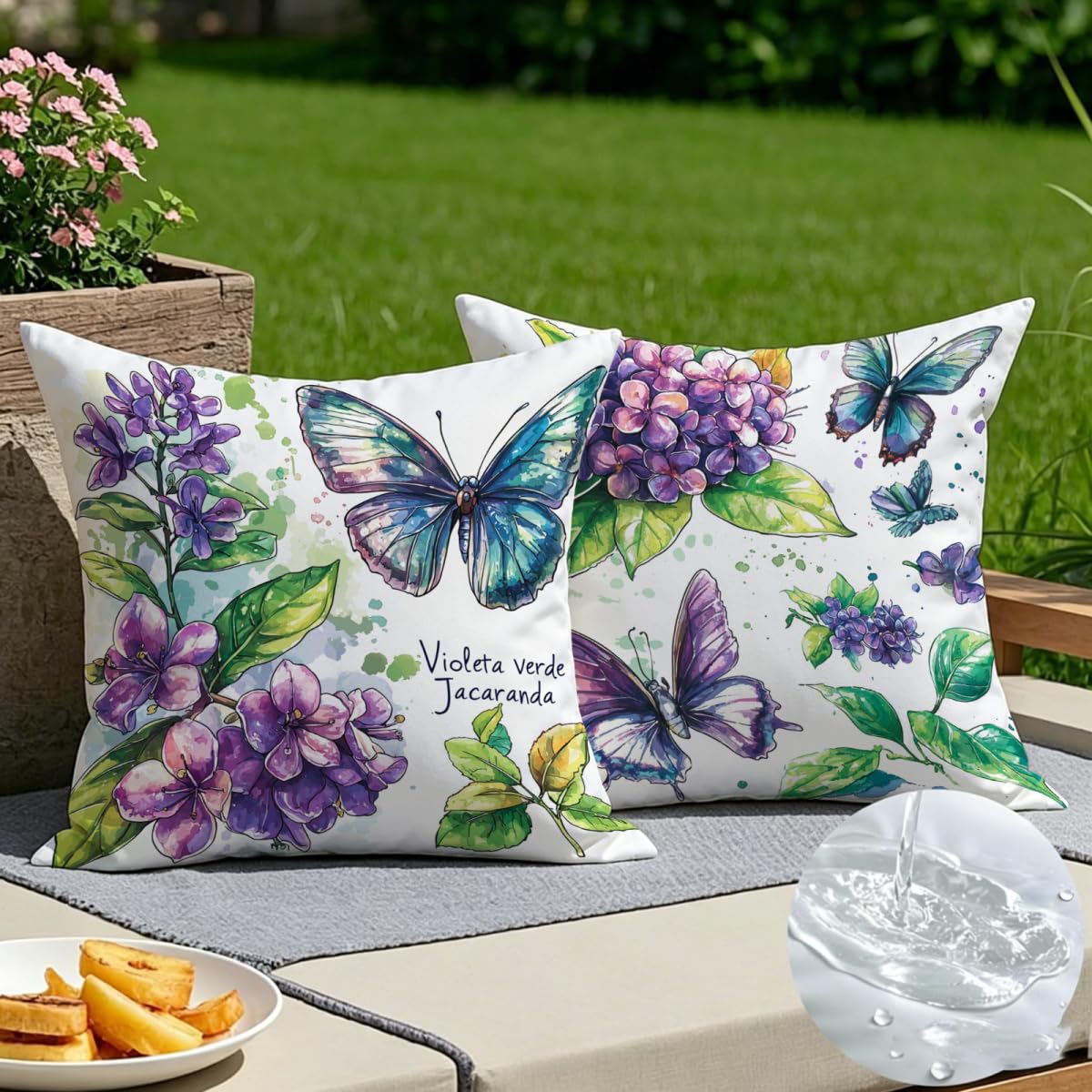 Housse de coussin 55x55 violette en lin avec zip invisible pour canapé et salon