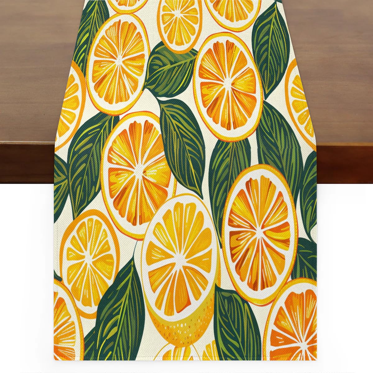 Chemin de table oranges et citrons 33x304cm pour repas d'été