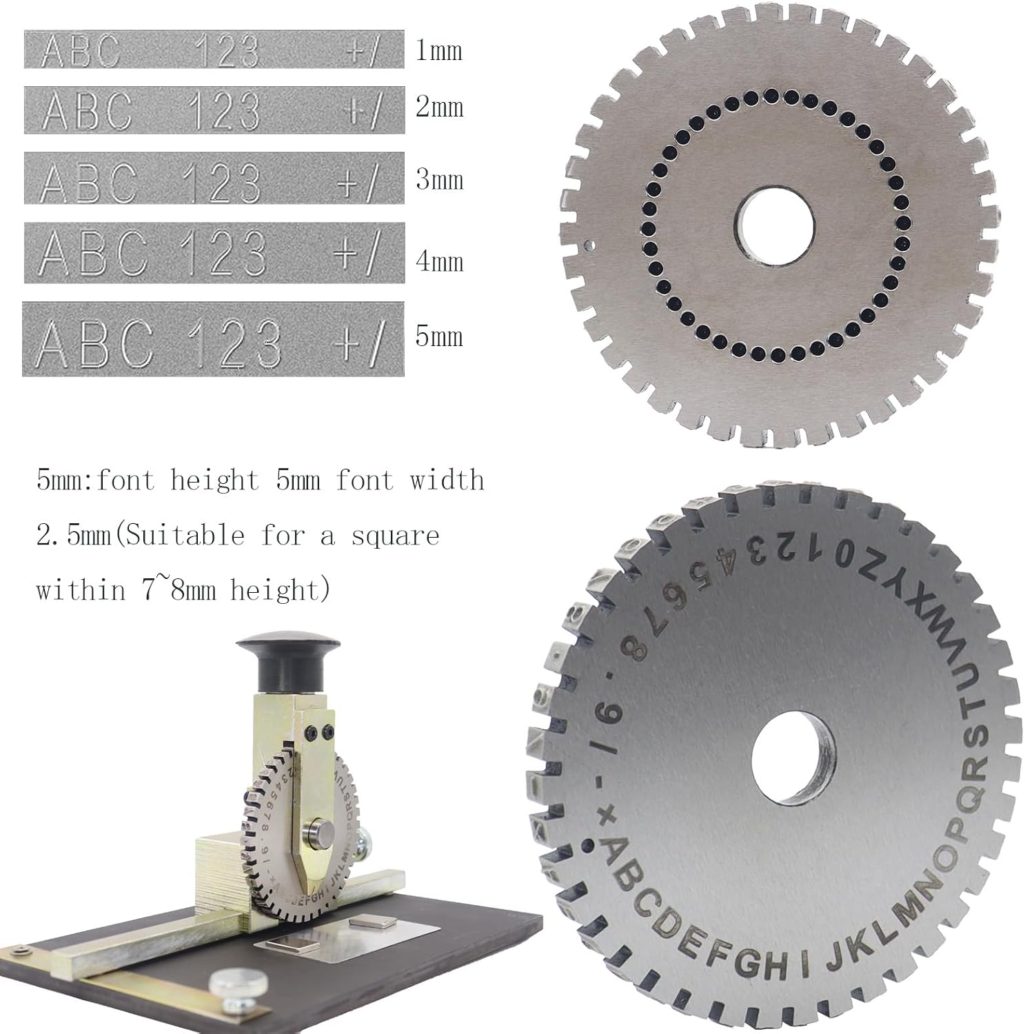 Manual Metal Stamping Machine, 5mm Rotary Letter and Number Embosser for Nameplates, Dog Tags & Metal Labels, Heavy Duty Serial Number Engraving Punch Tool for Aluminum, Brass & PVC