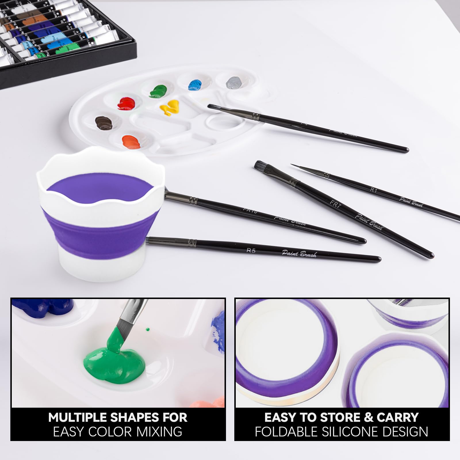 koseibal Juego de pintura acrílica para adultos y niños, kit de 37 piezas de pintura acrílica de 18 colores, 8 pinceles de pintura, 6 paneles de lienzo, caballete de madera, paleta, almohadilla de