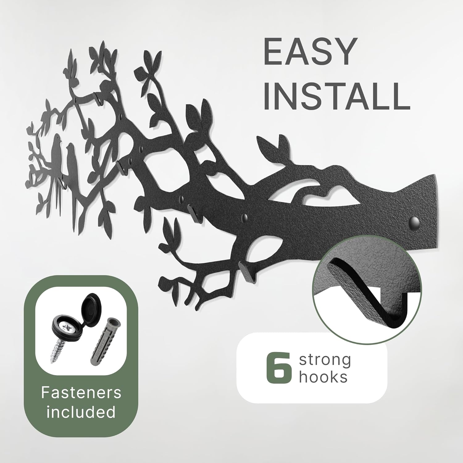 Tree Branch Coat Rack Wall Mount, 5 Hooks – Heavy Duty Metal, Birds on Tree Branch Wall Art & Functional Entryway Organizer, Wall Mounted Hanger for Living Room, Bathroom, Bedroom, Home Décor, 41x16"