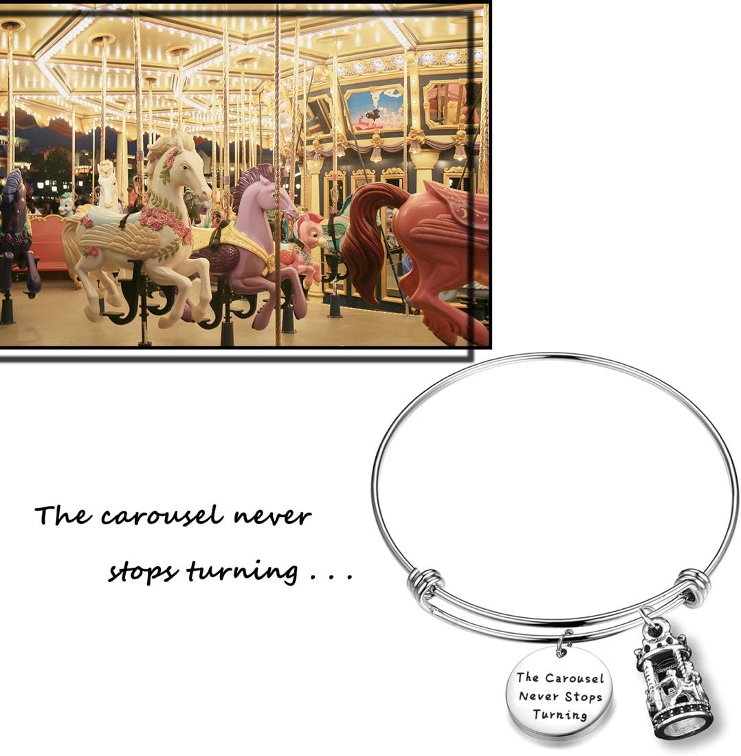 WUSUANED The Carousel Never Stops Turning Horse Carousel Charm Bangle Bracelet Inspirational Jewelry Gift