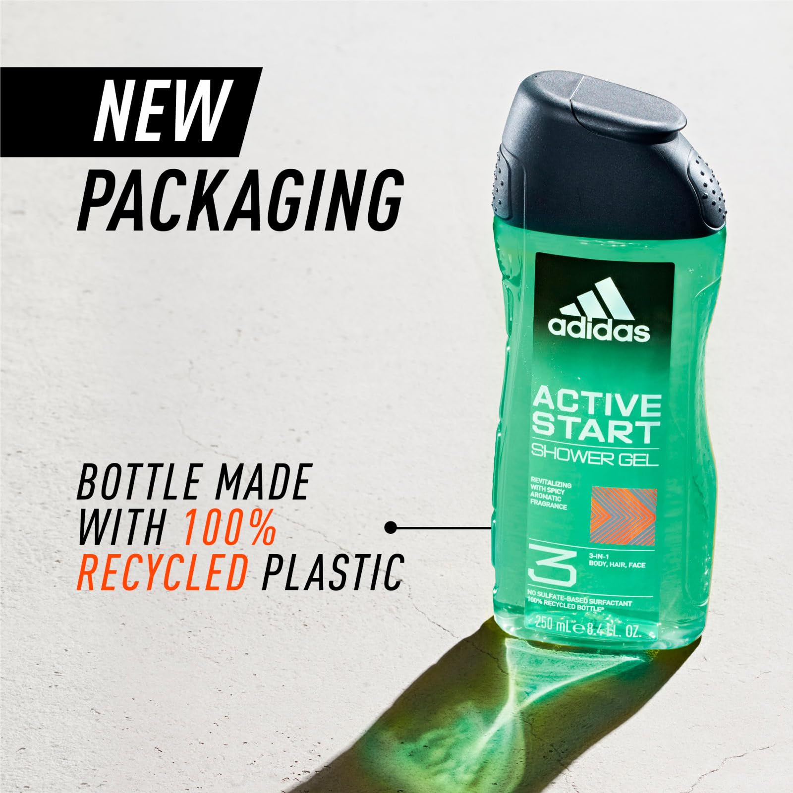 Adidas, Active Start Gel Doccia Bagnoschiuma 3 in 1 per Corpo, Capelli e Viso, 400 ml