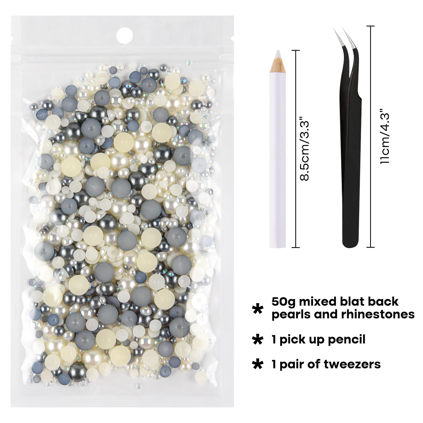 ASTARON 50g Mix Flatback Rhinestones Half Pearls for Crafts Mixed Size 3mm-10mm Flat Back Rhinestones for Crafts Flatback Pearls for Decorating Tumblers Mugs Nail Art Shoes (Silver Gray,White) - Image 2