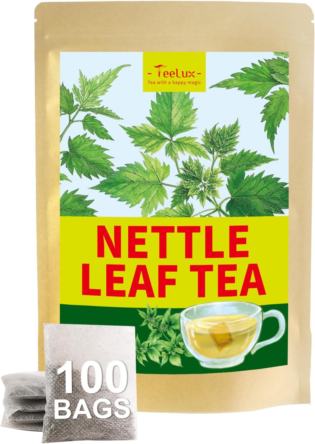 TeeLux Nettle Leaf Tea Bags, Nettle Herbal Tea, Natural Stinging Nettle Tea, Caffeine Free, Mild & Smooth taste, 100 Count