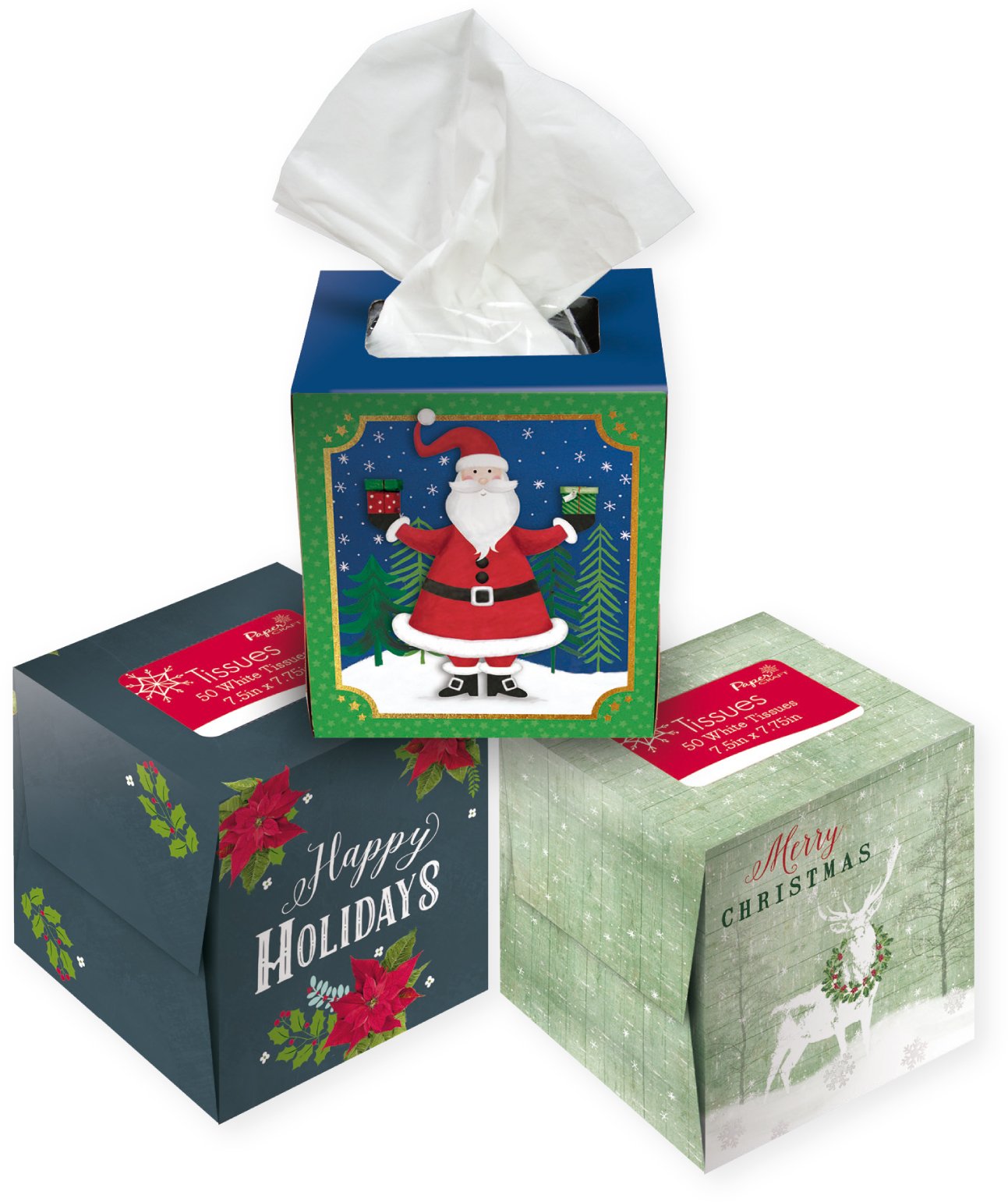 Set of 3 ChristmasThemed Boxes of Tissues. Xmas Facial Tissues Each
