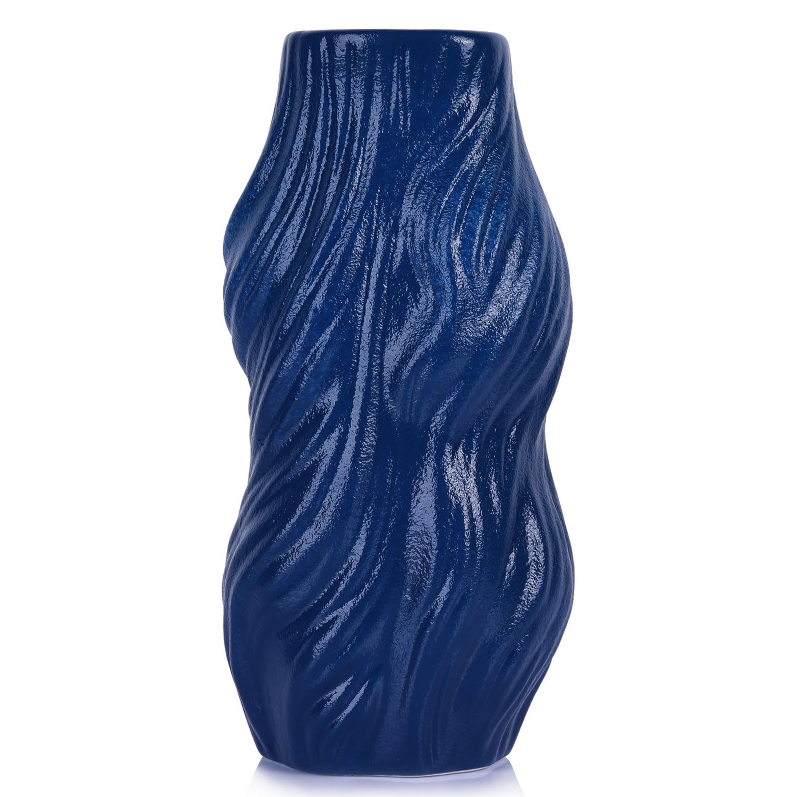 Jarrón de cerámica azul marino para decoración del hogar, jarrones azules para sala de estar, decoración de mesa y centro de mesa, ideal para hierba de las pampas, flores, detalles modernos de