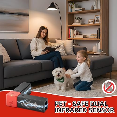 Miniatura 8 de Trampa eléctrica para ratones para ratones, trampas para ratas en interiores para hogares con doble canal, exterminador de ratones con alto voltaje