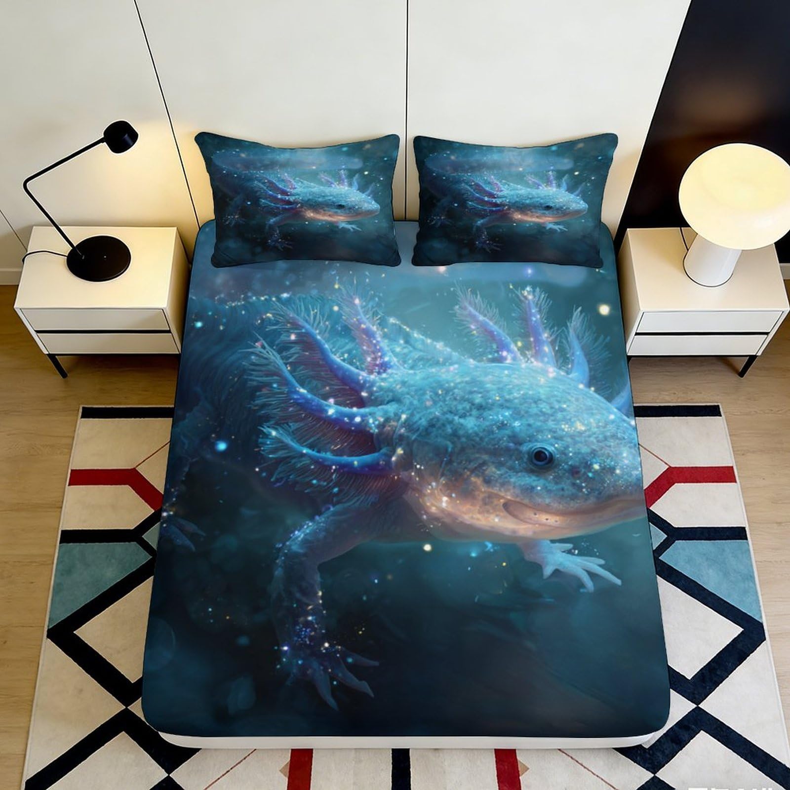 3D Printed Mystic Aquatic Animal Fitted Sheet Microfiber Deep Pocket Non-Slip Bed Set Mystic Animal Mattress Fitted Cover Washable 90x200x25cm