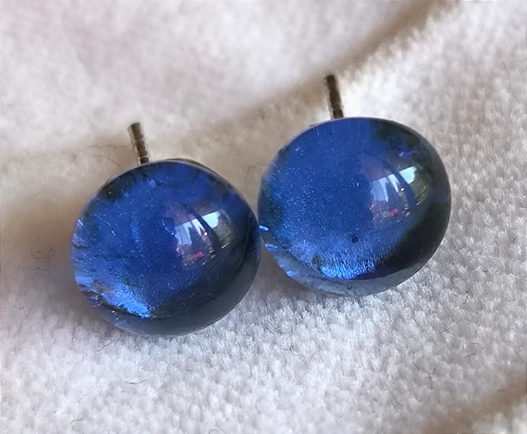Pendientes de vidrio artesanal azul transparente
