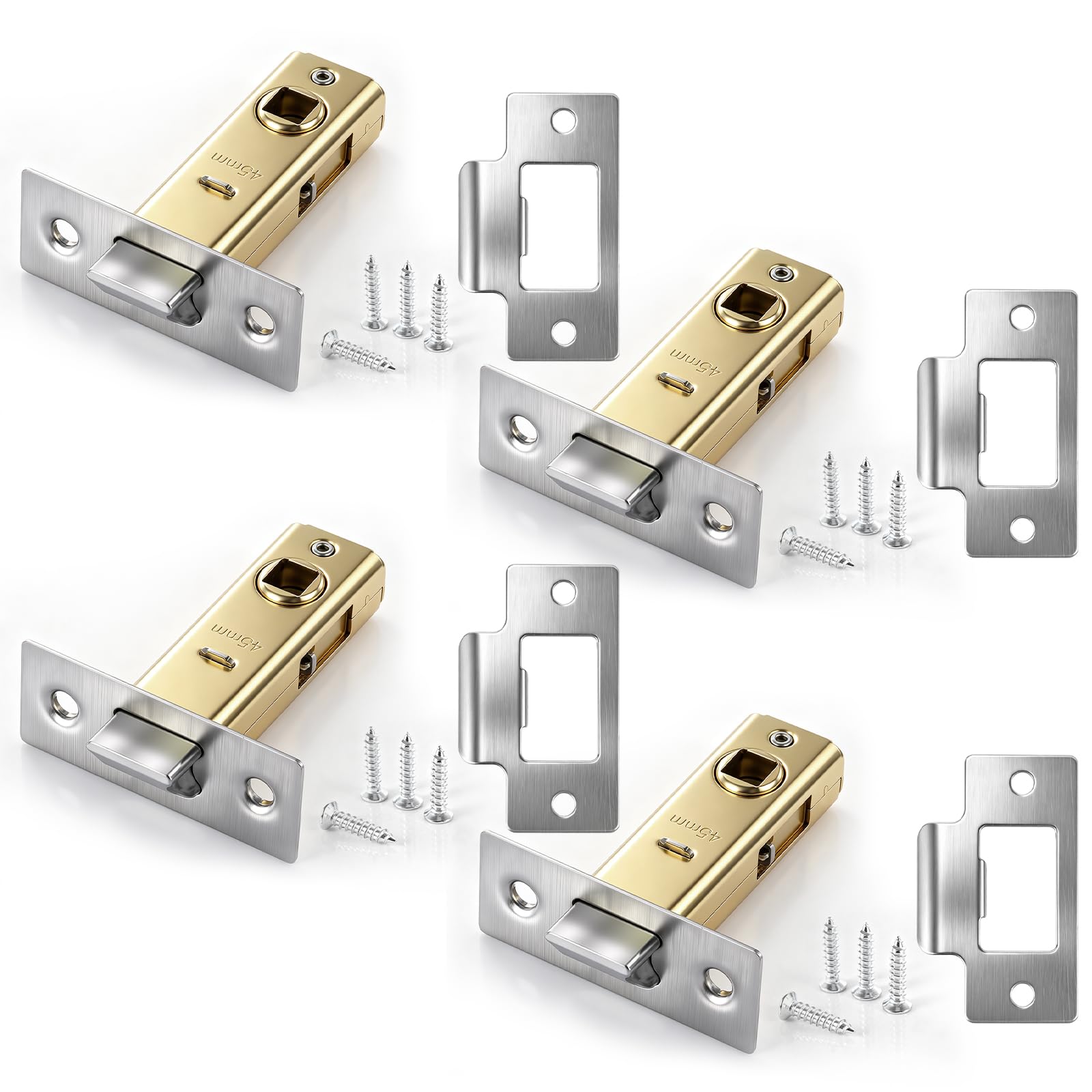 4 Set 45mm Tubular Latch Stainless Steel Mortice Lock for Internal Door Handle, 42mm Centres Sprung Latch Suit Left/Right Hand, Interior Door Latch for Sprung Lever Handles, Door Hardware & Locks