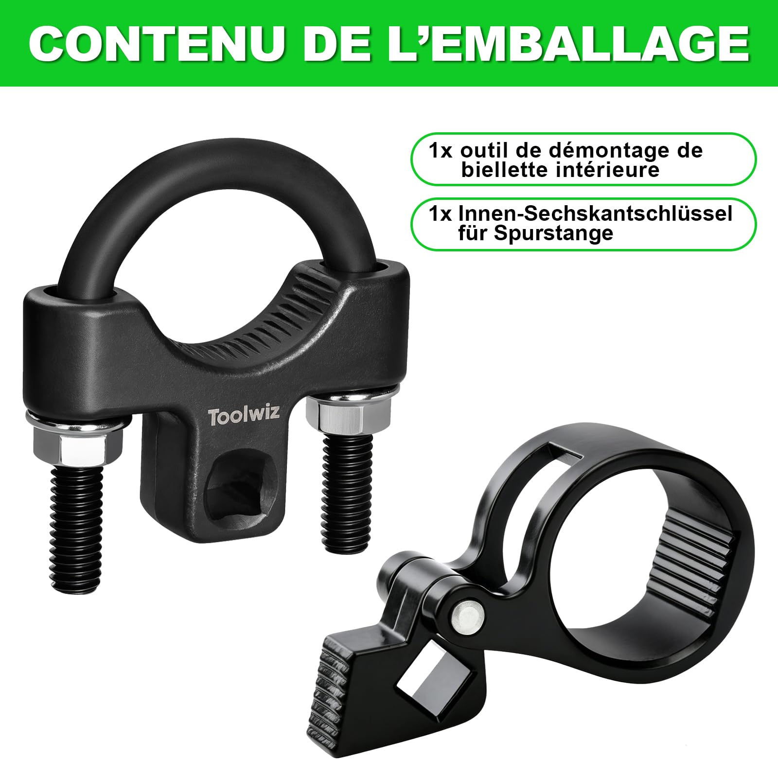 Toolwiz Outil pour retirer la biellette intérieure, 2 pièces, 3/8 pouces Outil universel à faible profil avec démonte-clé hexagonal pour biellettes intérieures, 27–42 mm Clé de fourche