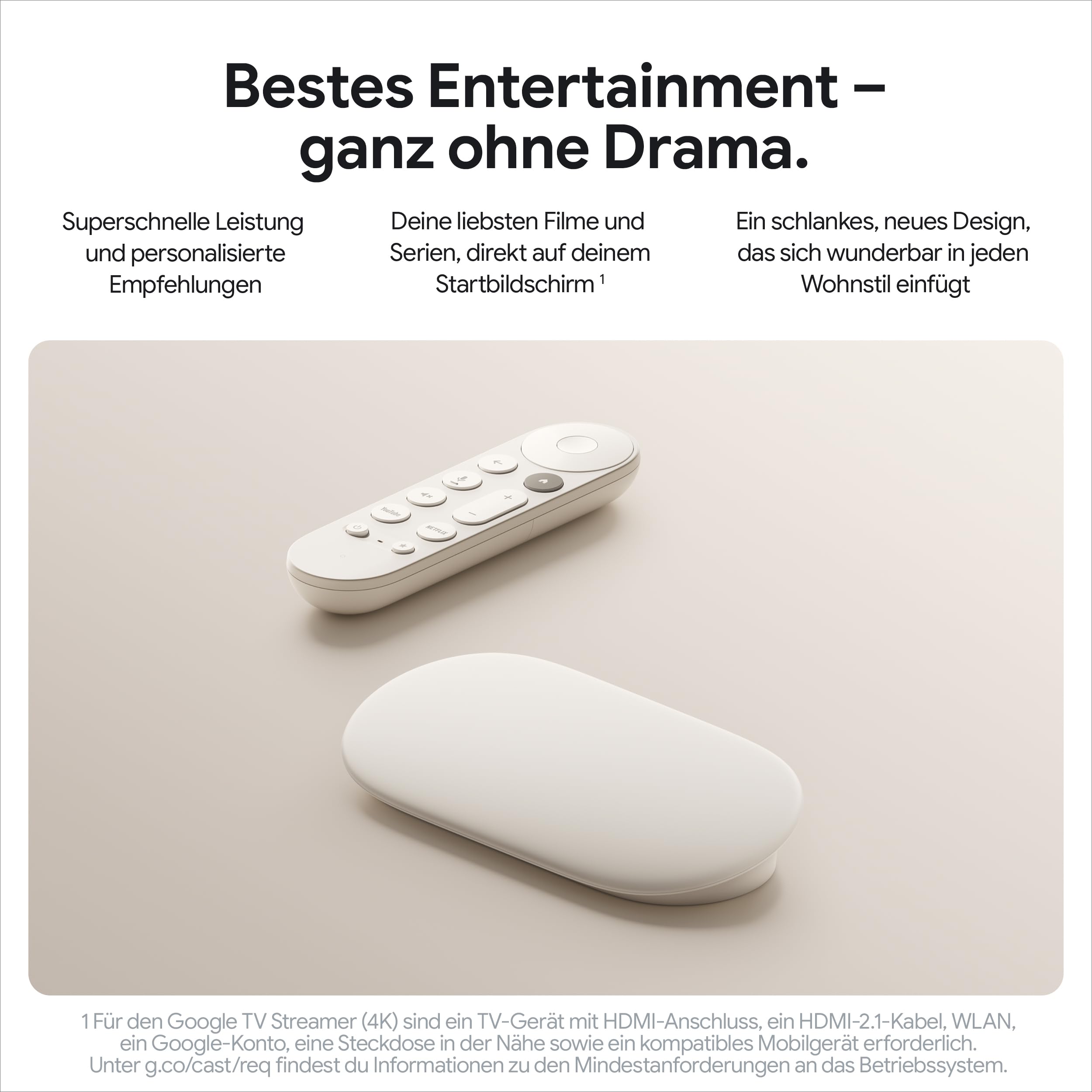 Google TV Streamer 4K 32 GB Porcelain – schnelles Streaming, Sprachsuche, 4K HDR