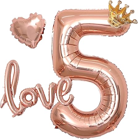Amazon Deerzon ローズゴールド 5歳 数字 バルーン パーティー 飾り付け 誕生日 女の子 ハート 風船 数字 5 風船 バルーン おもちゃ
