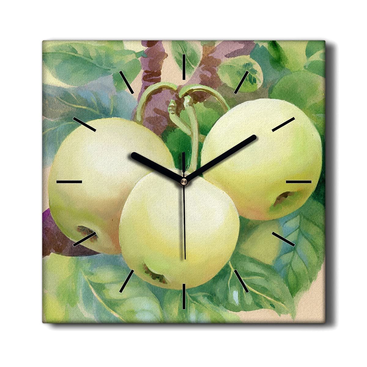 Horloge sur Toile Anti-Bruit Pendule Silencieuse Toile Salon Pomme 30cm