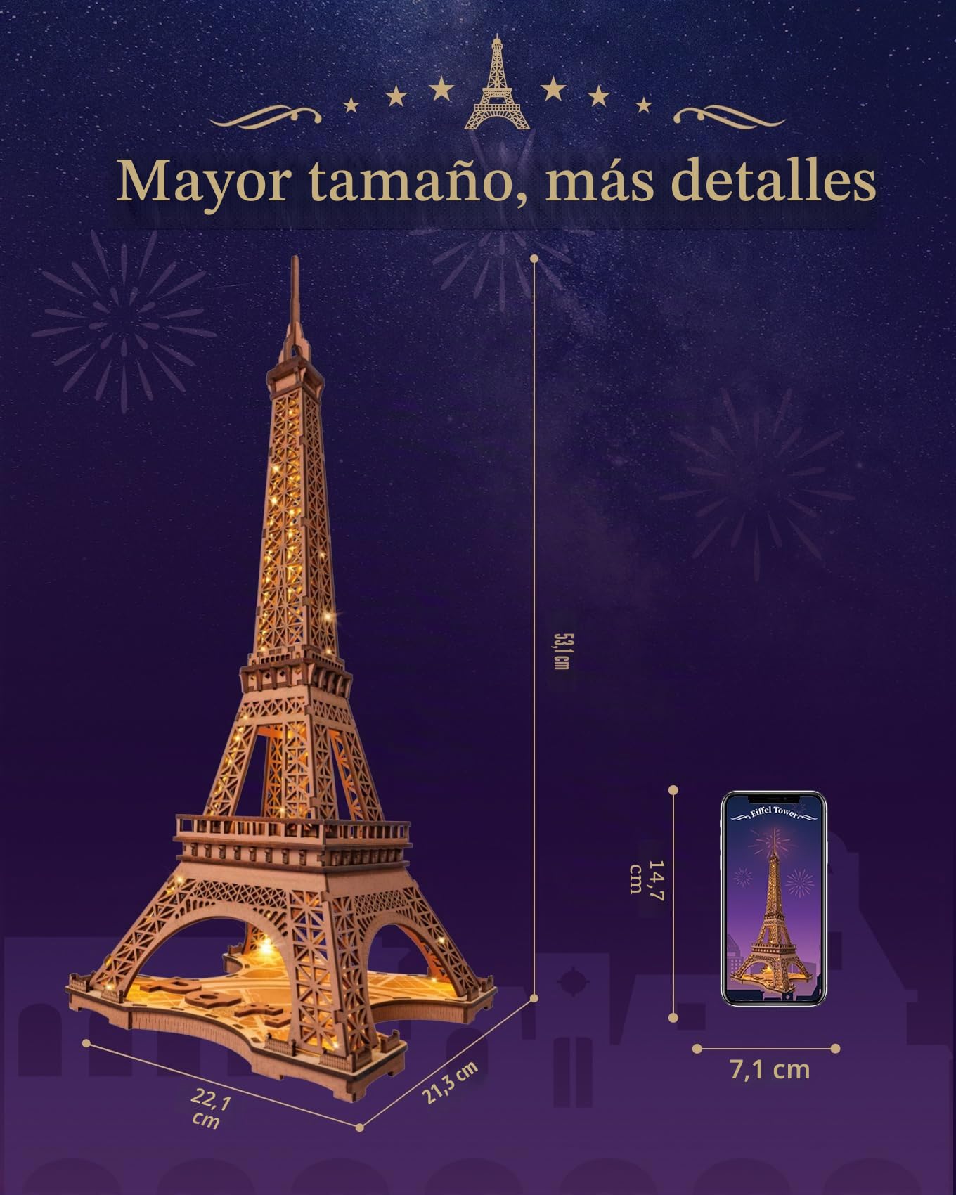 Rolife Torre Eiffel Con Luz Modelo Kits-Puzzle 3D Maquetas para Construir Montar Adultos -Arquitectura Kits de Construcción(TGL01)