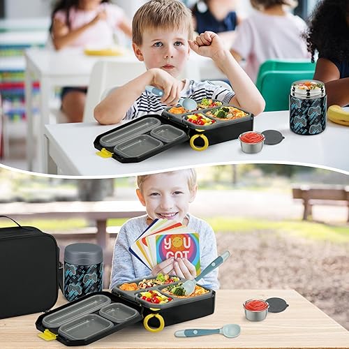 Miniatura 7 de Caja de almuerzo Bento para niños con termo de sopa de 12 onzas, contenedor de alimentos para almuerzo a prueba de fugas con 5 compartimentos, termo